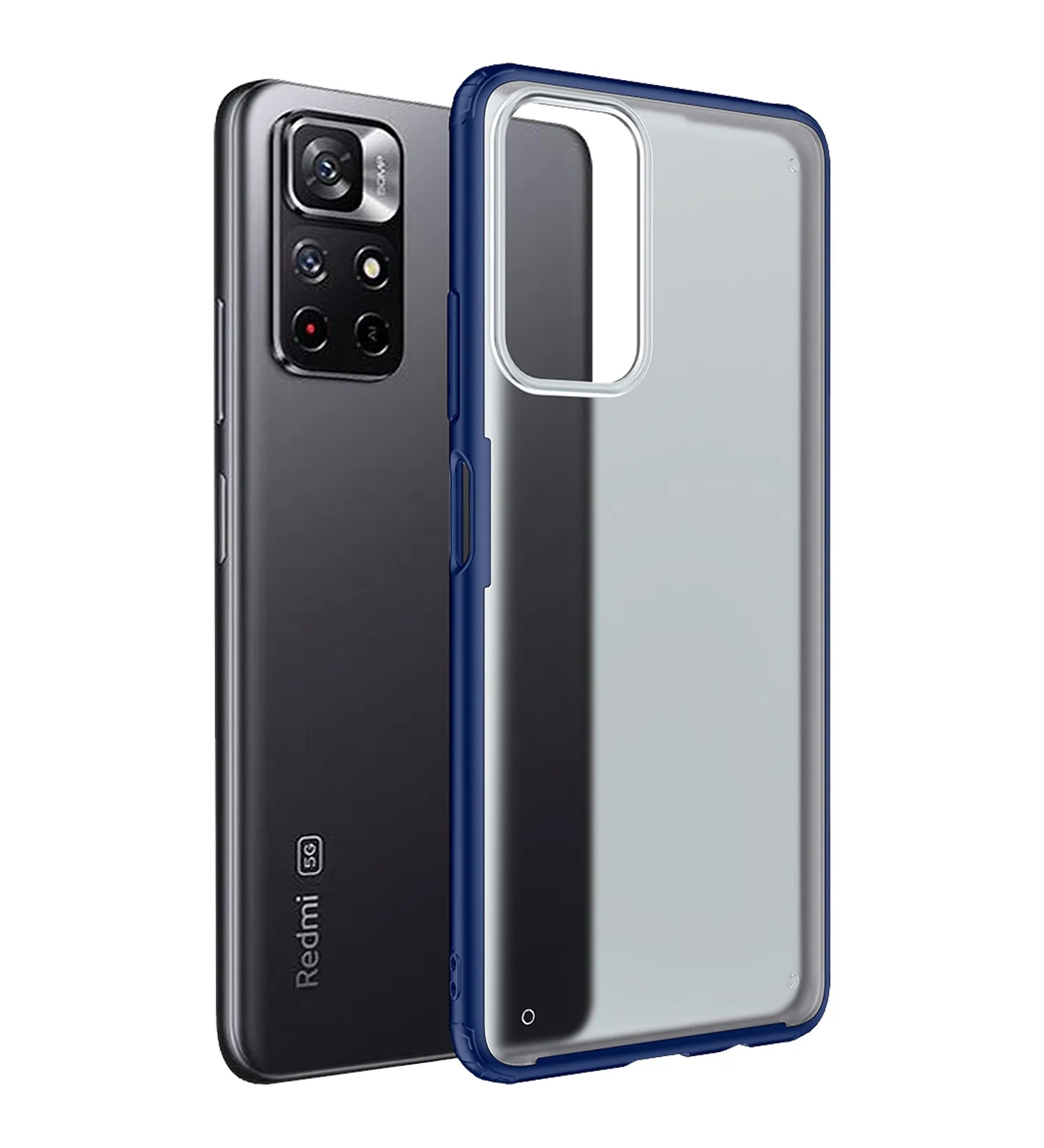 Rugged Frosted Semi Transparent PC Shock Proof Slim Back Cover for Redmi Note 11T 5G, Poco M4 Pro 5G, 6.6 inch, Blue