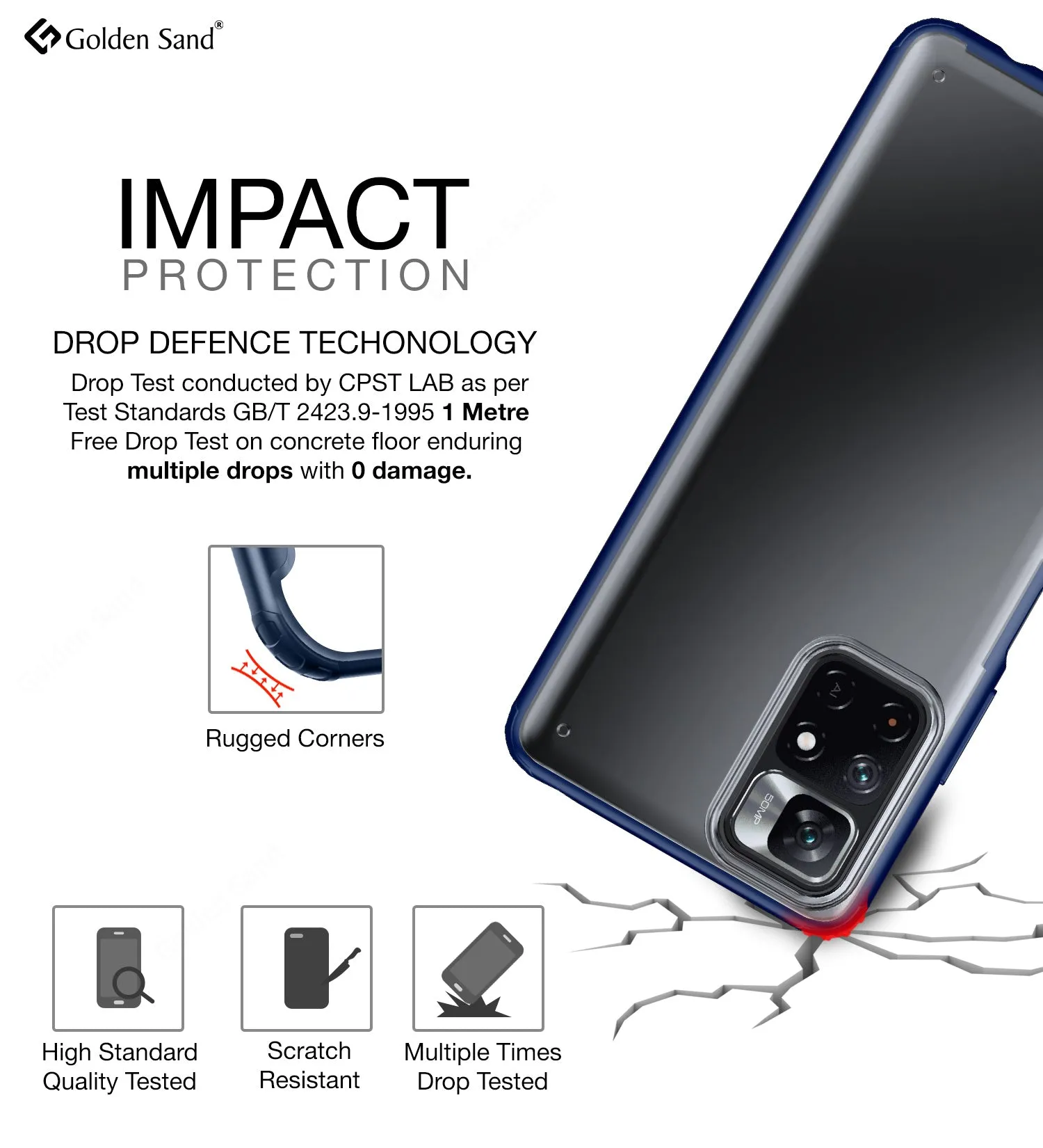 Rugged Frosted Semi Transparent PC Shock Proof Slim Back Cover for Redmi Note 11T 5G, Poco M4 Pro 5G, 6.6 inch, Blue