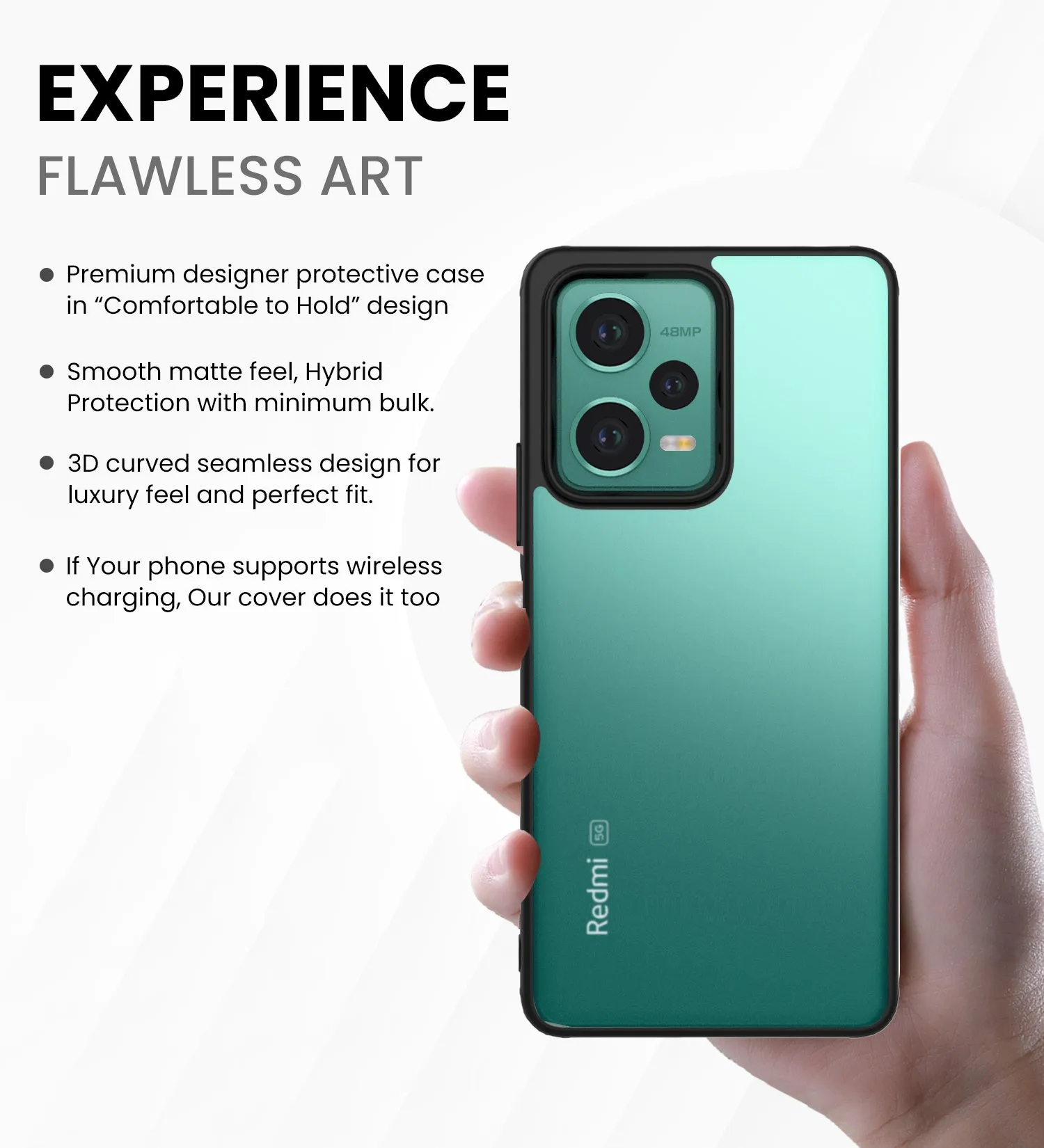 Rugged Frosted Semi Transparent PC Shock Proof Slim Back Cover for Redmi Note 12 5G, 6.67 inch, Black