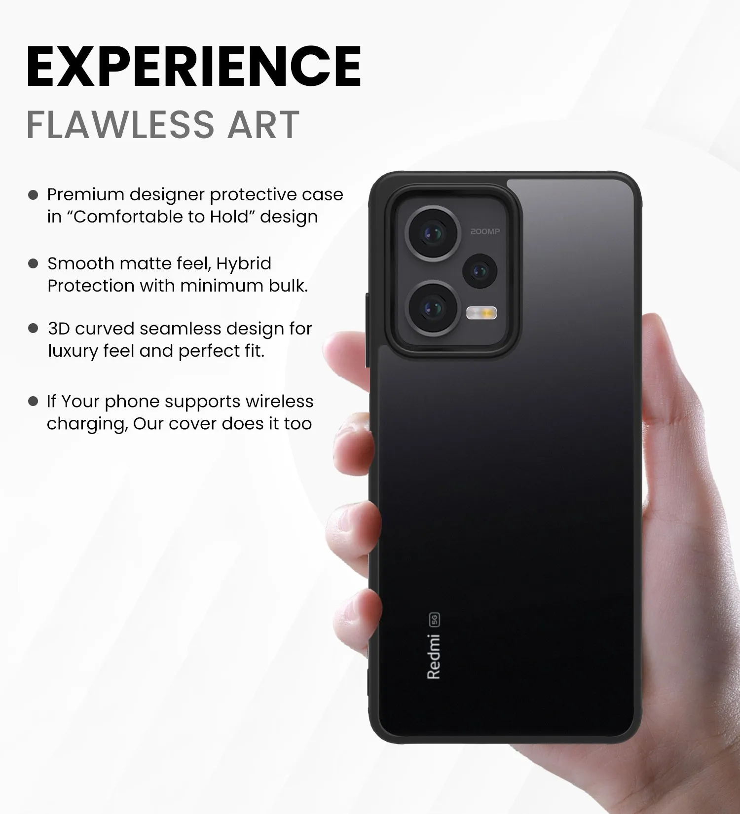 Rugged Frosted Semi Transparent PC Shock Proof Slim Back Cover for Redmi Note 12 Pro  Plus 5G, 6.67 inch, Black