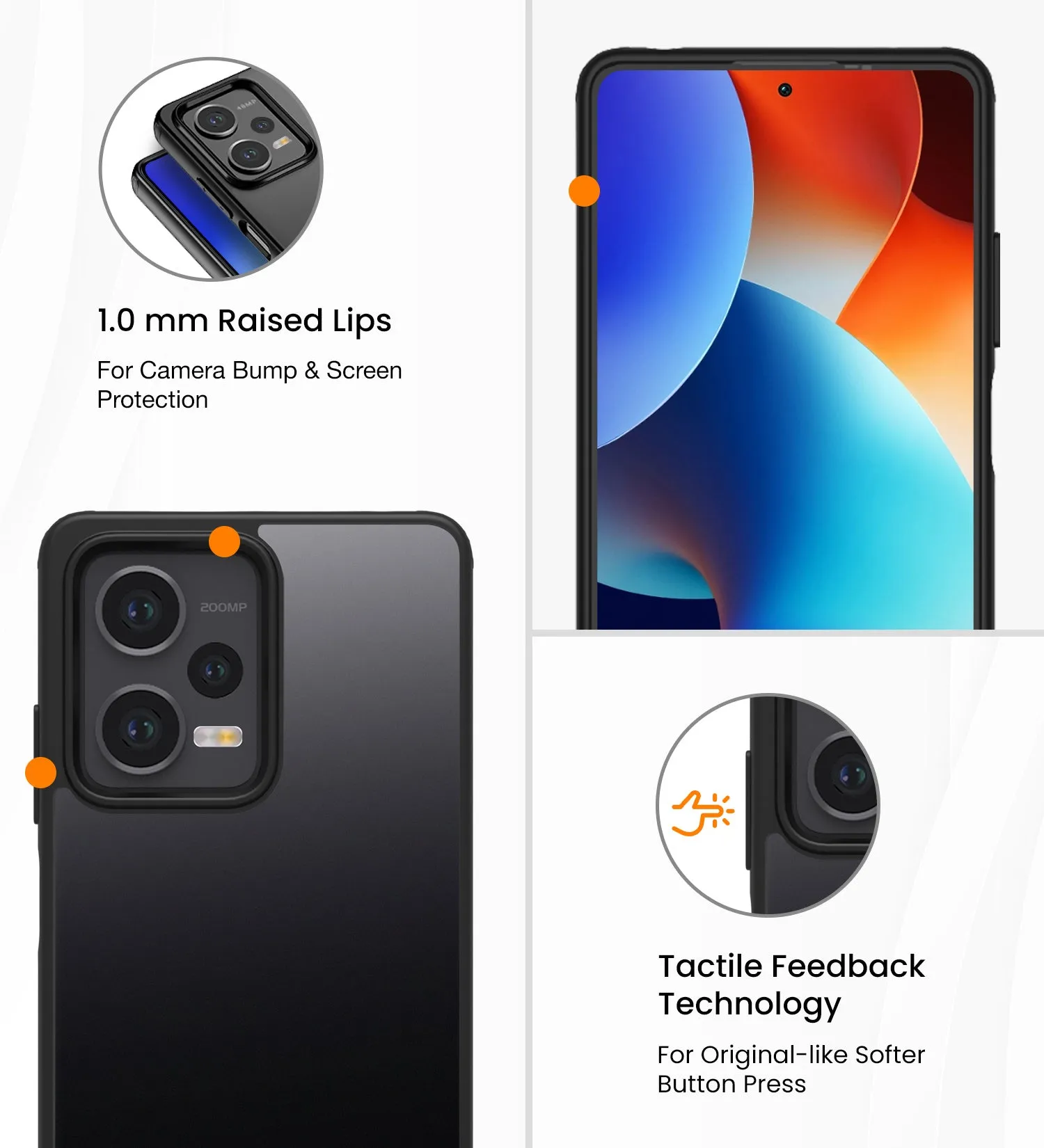 Rugged Frosted Semi Transparent PC Shock Proof Slim Back Cover for Redmi Note 12 Pro  Plus 5G, 6.67 inch, Black
