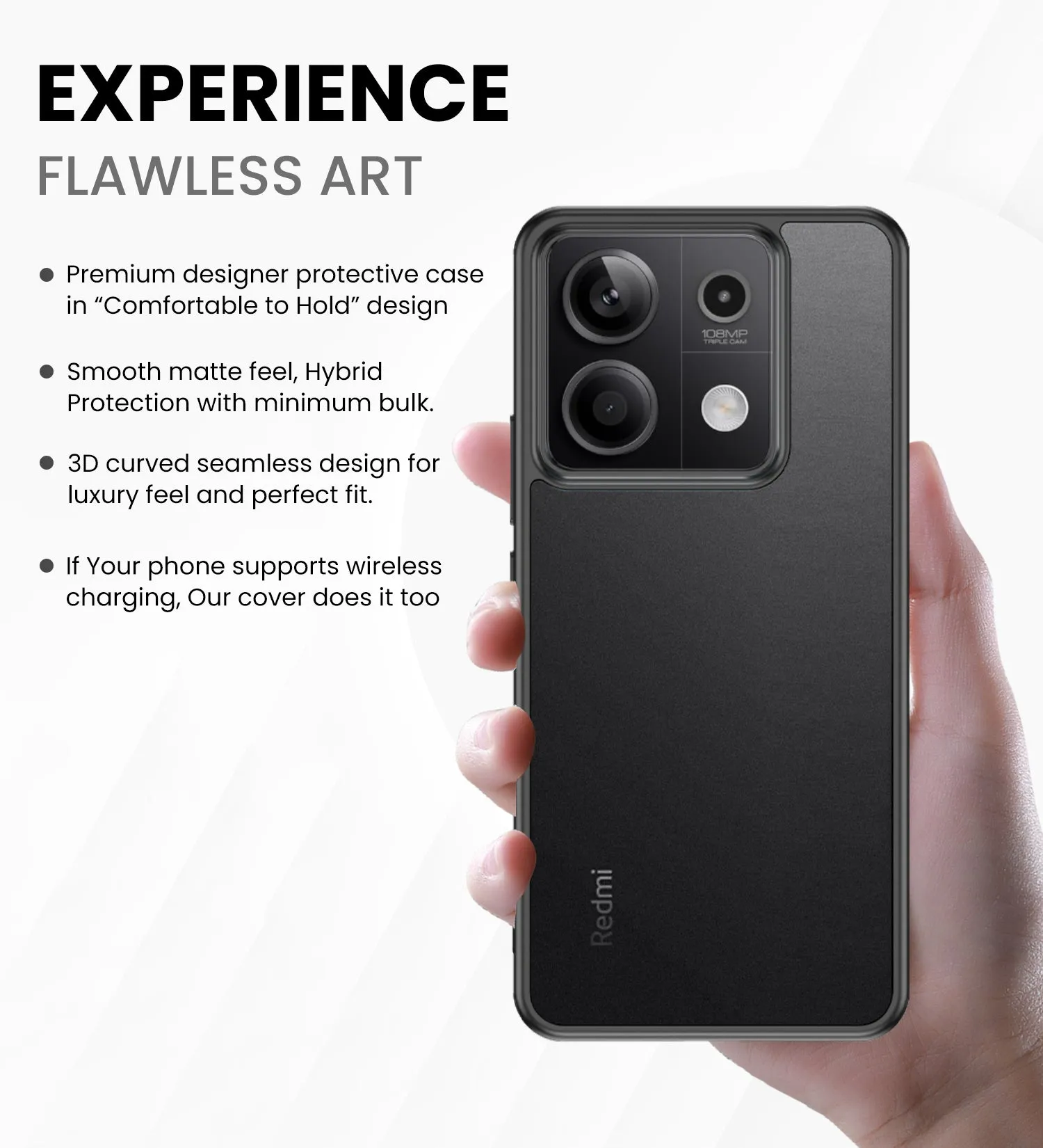 Rugged Frosted Semi Transparent PC Shock Proof Slim Back Cover for Redmi Note 13 5G, 6.67 inch, Black