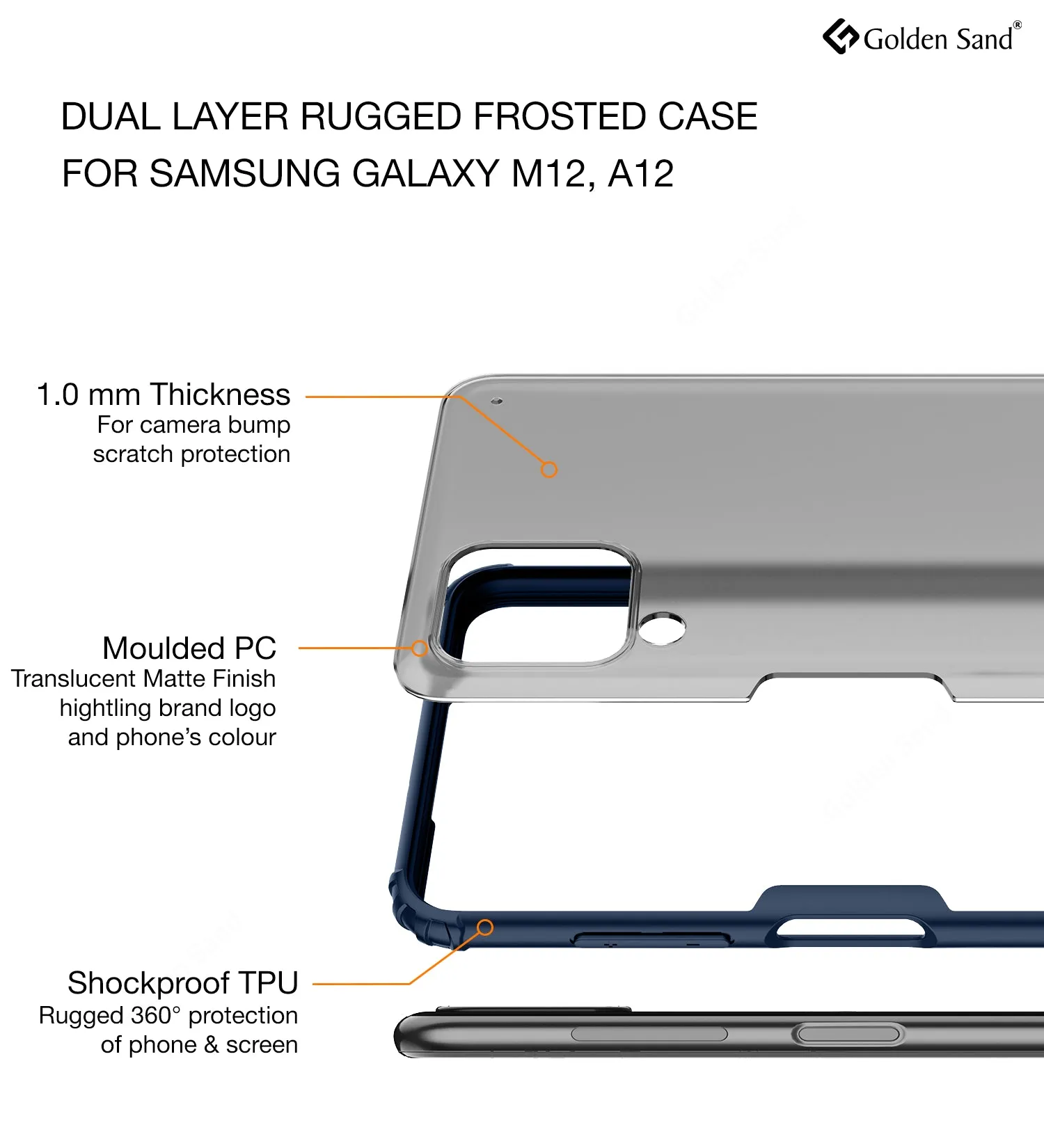 Rugged Frosted Semi Transparent PC Shock Proof Slim Back Cover for Samsung Galaxy A12, Samsung Galaxy M12, Samsung Galaxy F12, 6.5 inch, Blue