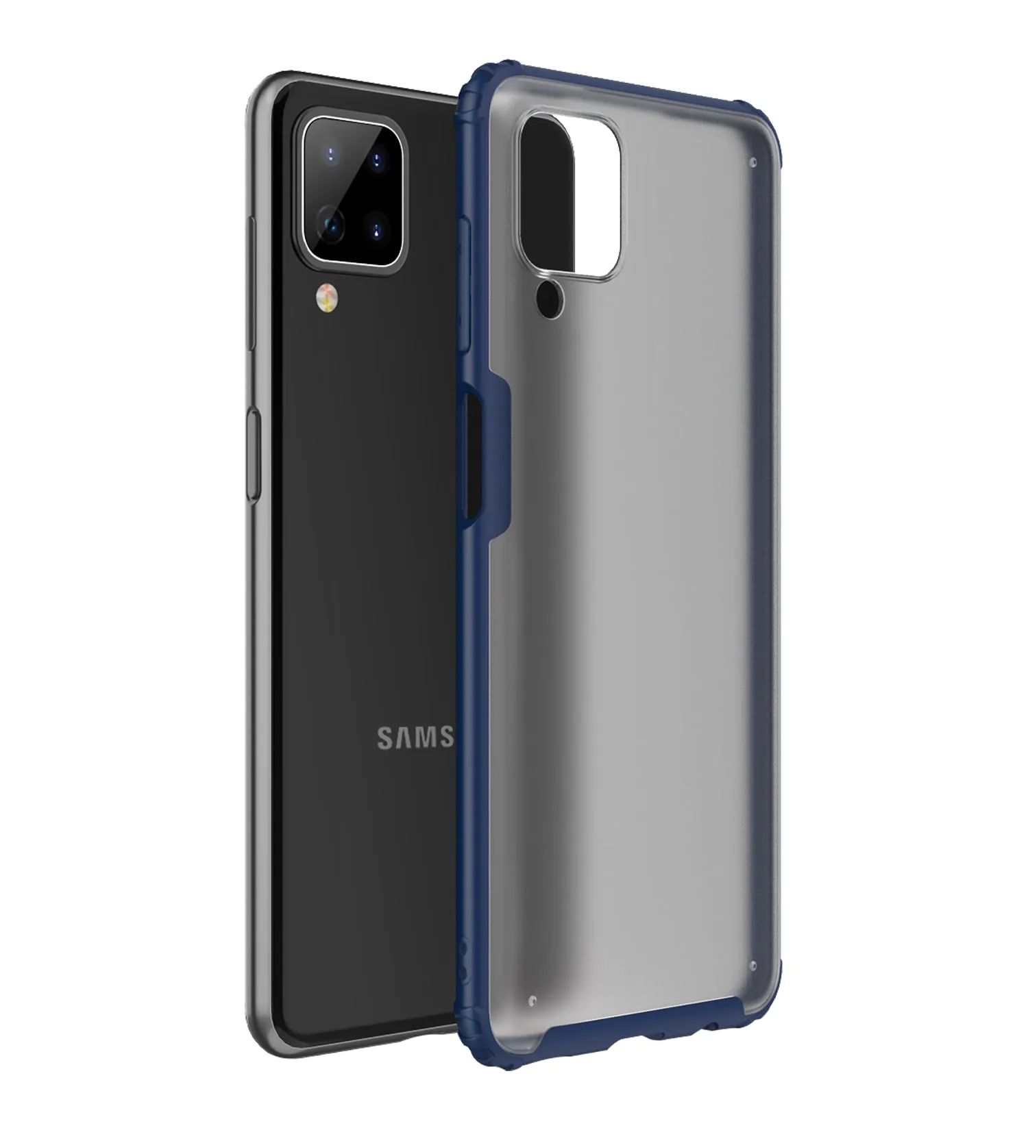 Rugged Frosted Semi Transparent PC Shock Proof Slim Back Cover for Samsung Galaxy A12, Samsung Galaxy M12, Samsung Galaxy F12, 6.5 inch, Blue
