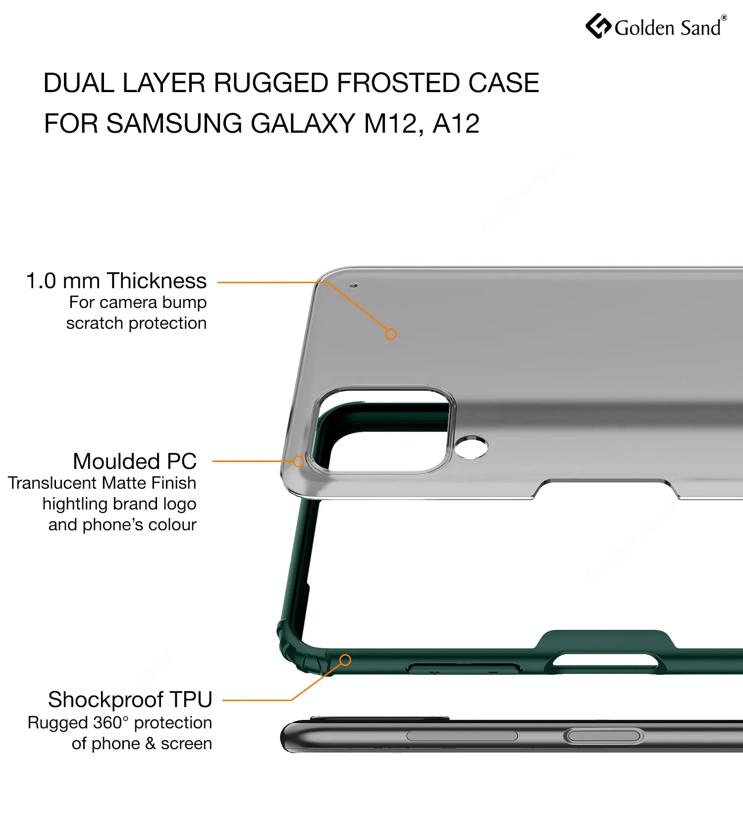Rugged Frosted Semi Transparent PC Shock Proof Slim Back Cover for Samsung Galaxy A12, Samsung Galaxy M12, Samsung Galaxy F12, 6.5 inch, Green