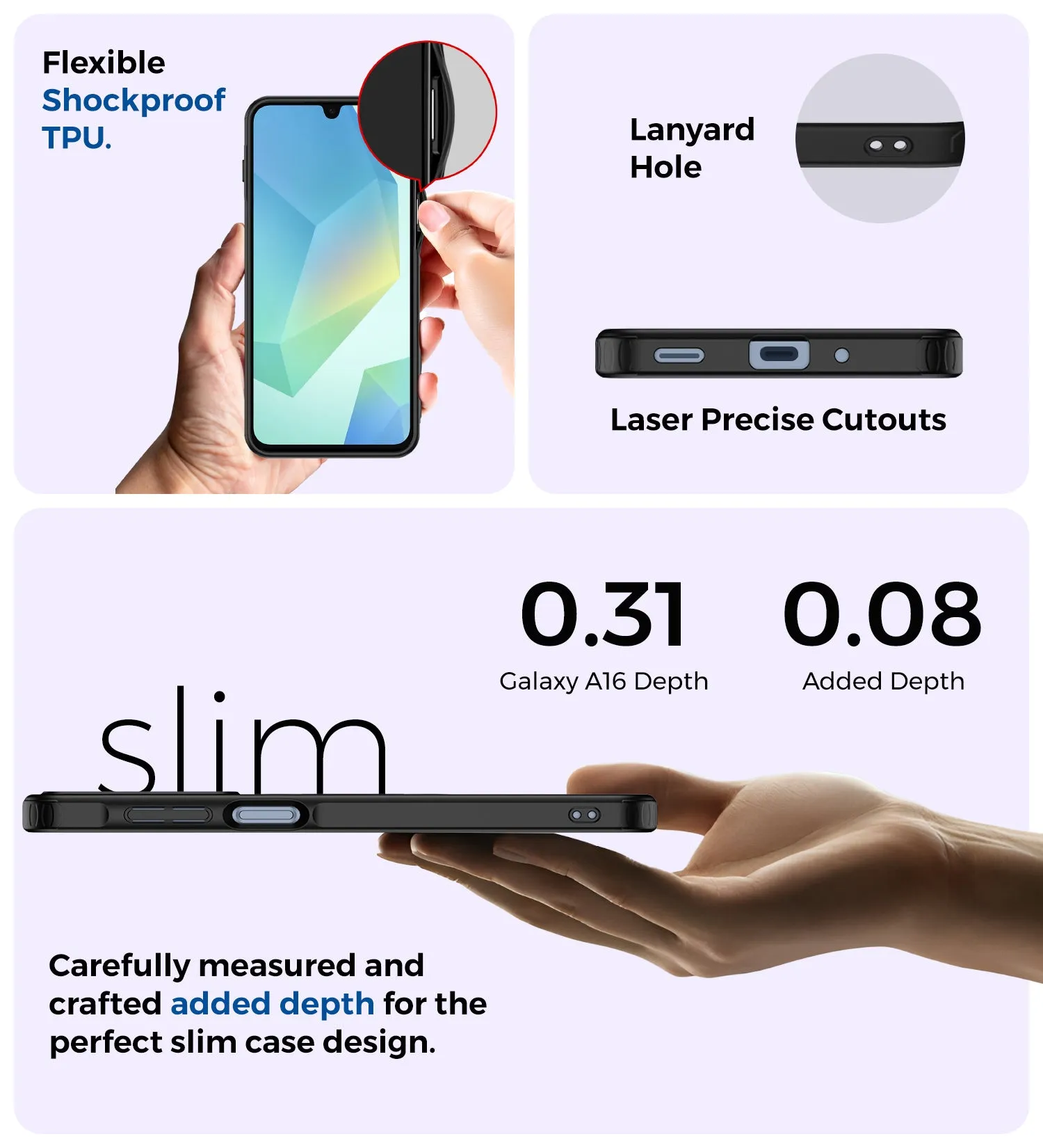 Rugged Frosted Semi Transparent PC Shock Proof Slim Back Cover for Samsung Galaxy A16 5G, 6.7 inch, Black