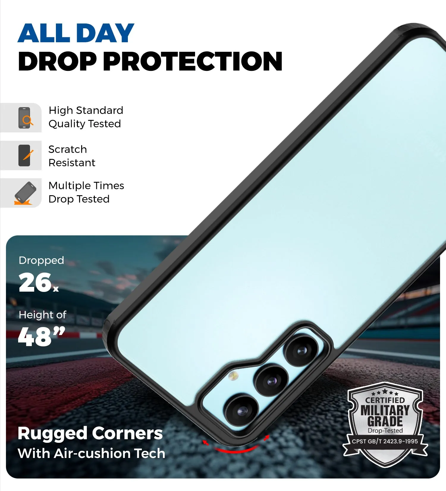 Rugged Frosted Semi Transparent PC Shock Proof Slim Back Cover for Samsung Galaxy A16 5G, 6.7 inch, Black