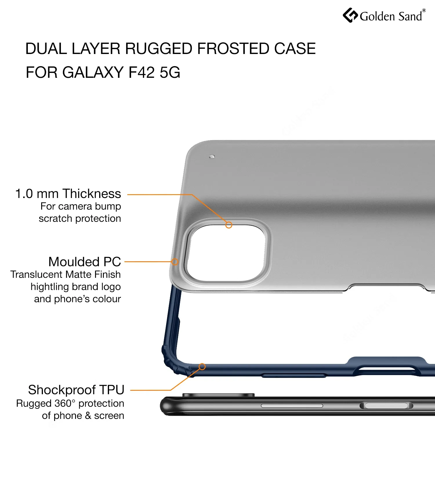 Rugged Frosted Semi Transparent PC Shock Proof Slim Back Cover for Samsung Galaxy A22 5G, Samsung Galaxy F42 5G, 6.6 inch, Blue