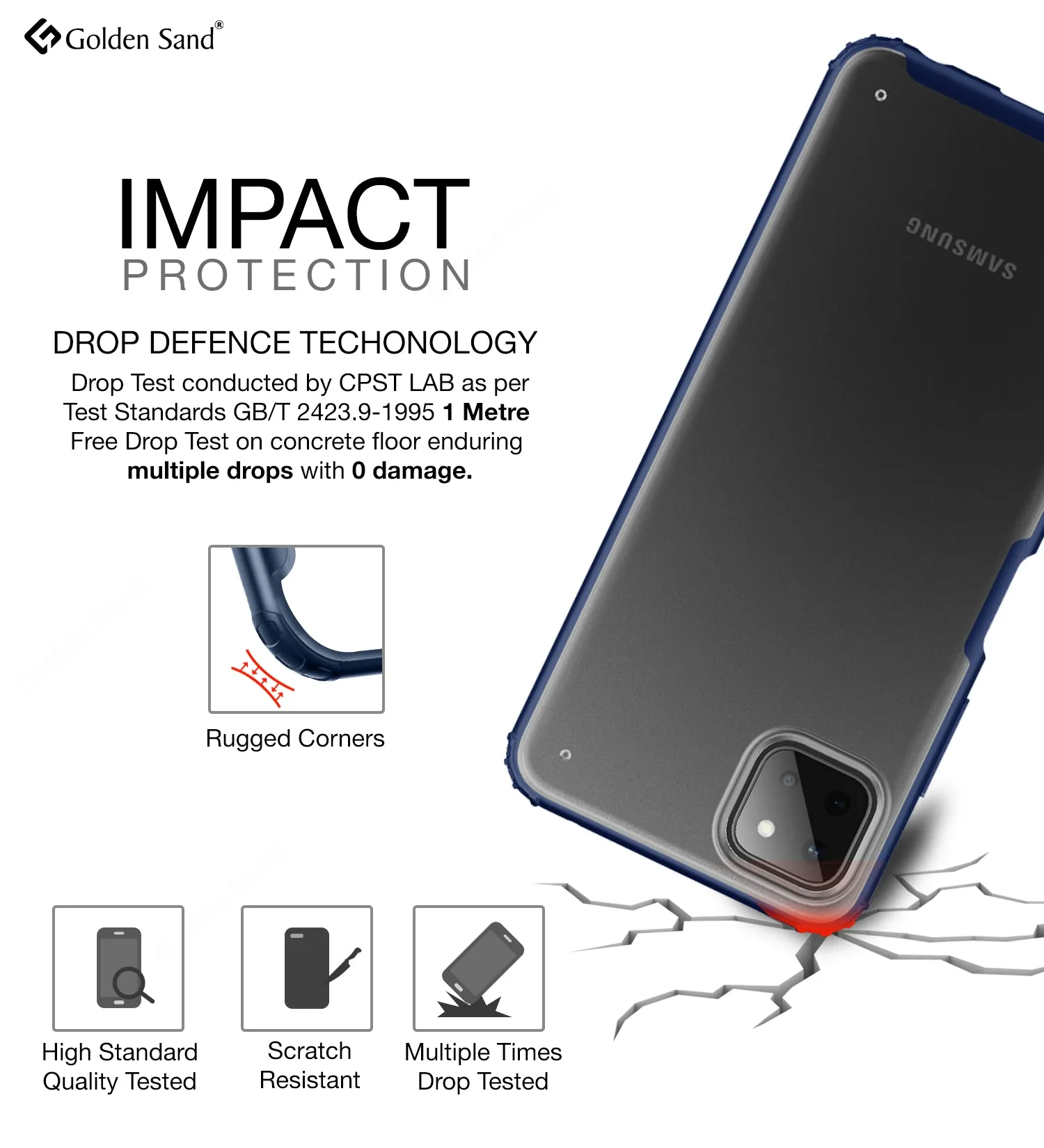 Rugged Frosted Semi Transparent PC Shock Proof Slim Back Cover for Samsung Galaxy A22 5G, Samsung Galaxy F42 5G, 6.6 inch, Blue