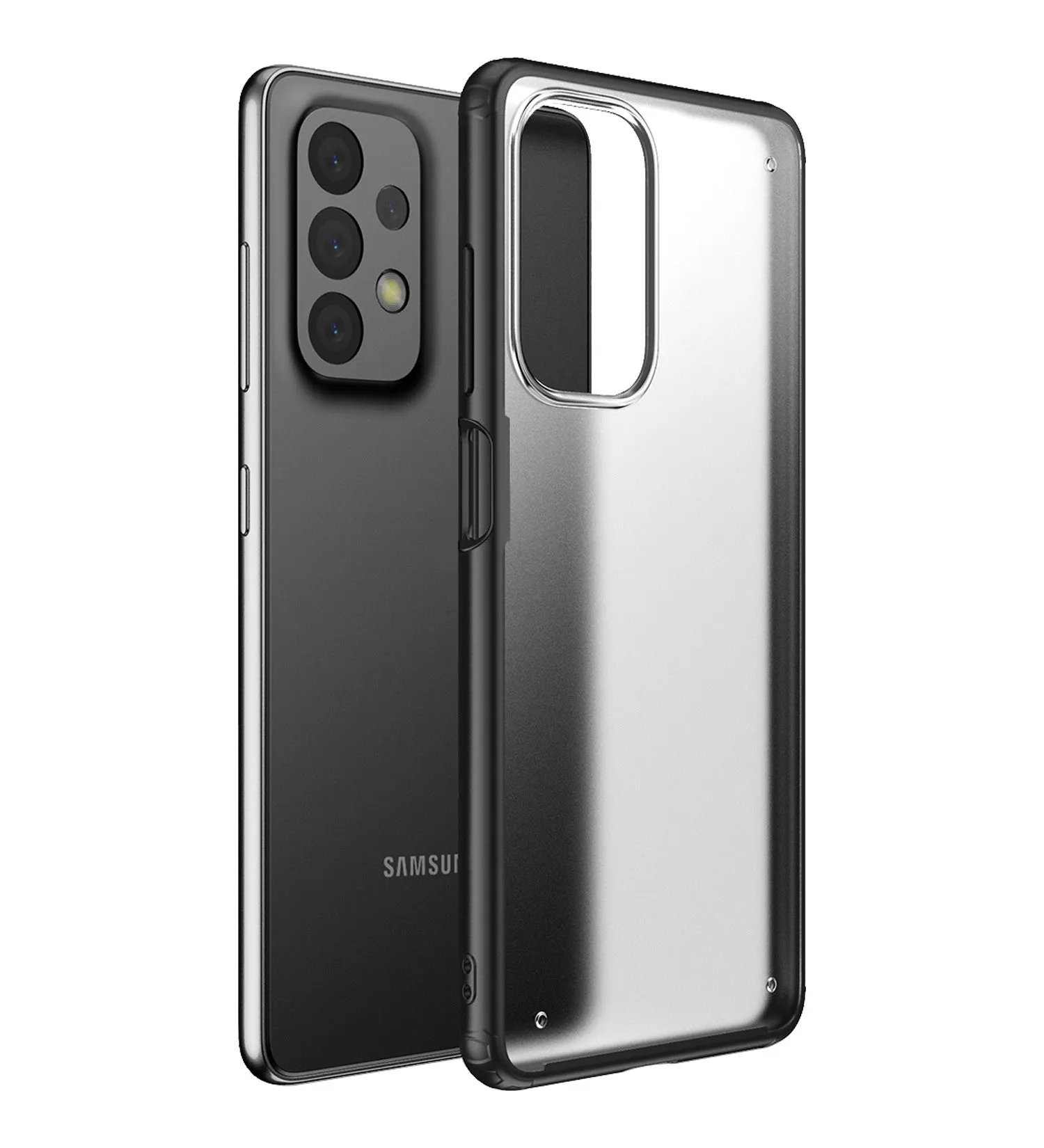 Rugged Frosted Semi Transparent PC Shock Proof Slim Back Cover for Samsung Galaxy A23 5G, Samsung Galaxy A23 4G, 6.6 inch, Black