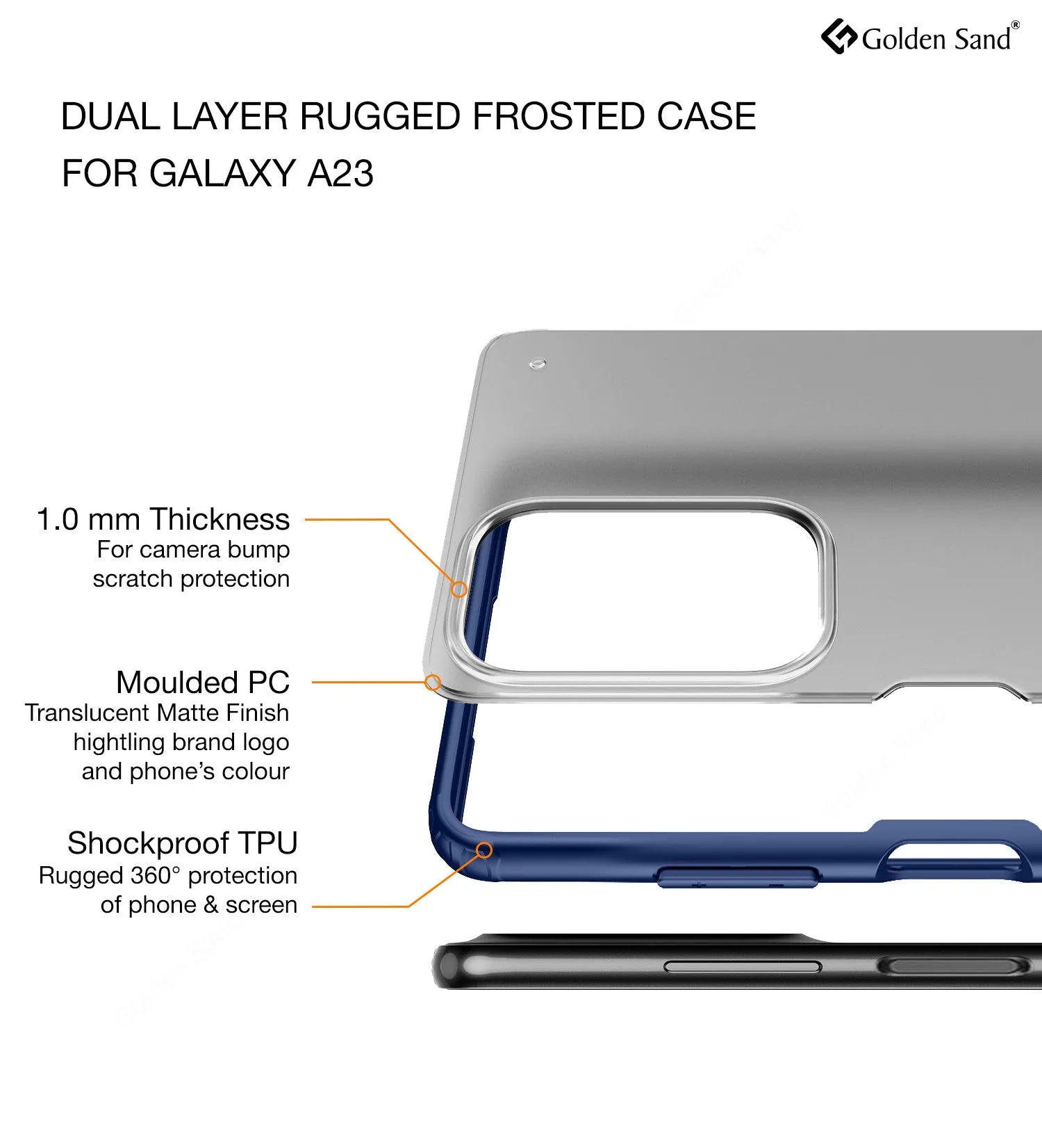 Rugged Frosted Semi Transparent PC Shock Proof Slim Back Cover for Samsung Galaxy A23 5G, Samsung Galaxy A23 4G, 6.6 inch, Blue