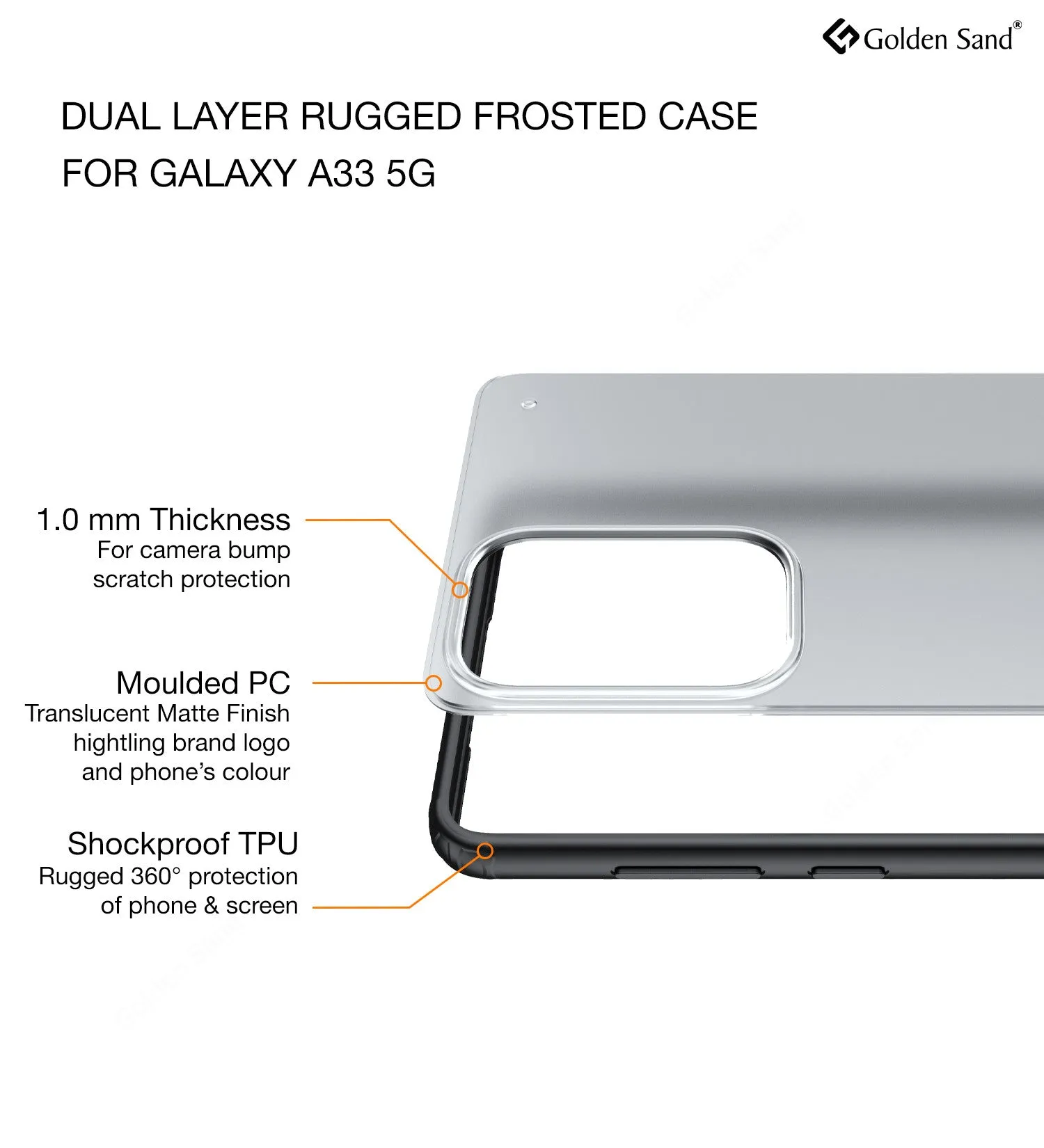 Rugged Frosted Semi Transparent PC Shock Proof Slim Back Cover for Samsung Galaxy A33 5G, 6.4 inch, Black