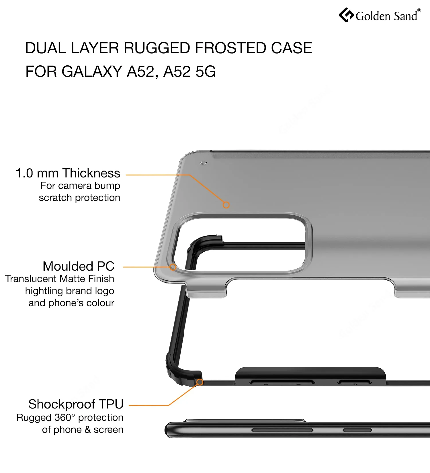 Rugged Frosted Semi Transparent PC Shock Proof Slim Back Cover for Samsung Galaxy A52 5G, Samsung Galaxy A52, Samsung Galaxy A52s 5G, 6.5 inch, Black