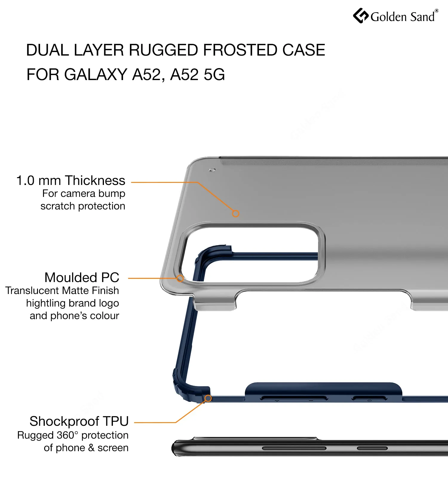 Rugged Frosted Semi Transparent PC Shock Proof Slim Back Cover for Samsung Galaxy A52 5G, Samsung Galaxy A52, Samsung Galaxy A52s 5G, 6.5 inch, Blue