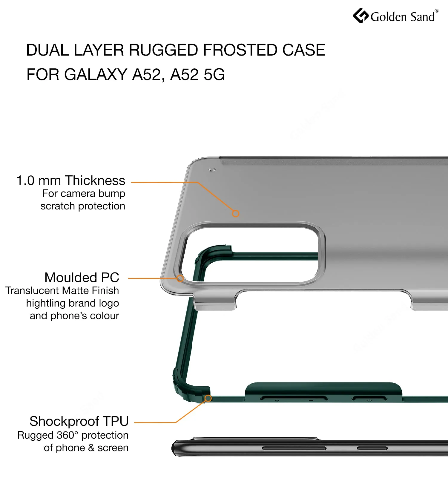 Rugged Frosted Semi Transparent PC Shock Proof Slim Back Cover for Samsung Galaxy A52 5G, Samsung Galaxy A52, Samsung Galaxy A52s 5G, 6.5 inch, Green
