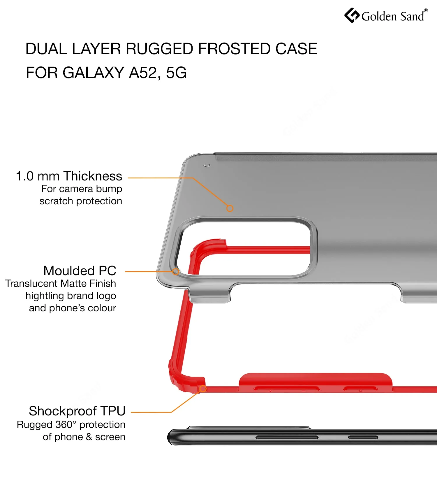 Rugged Frosted Semi Transparent PC Shock Proof Slim Back Cover for Samsung Galaxy A52 5G, Samsung Galaxy A52, Samsung Galaxy A52s 5G, 6.5 inch, Red