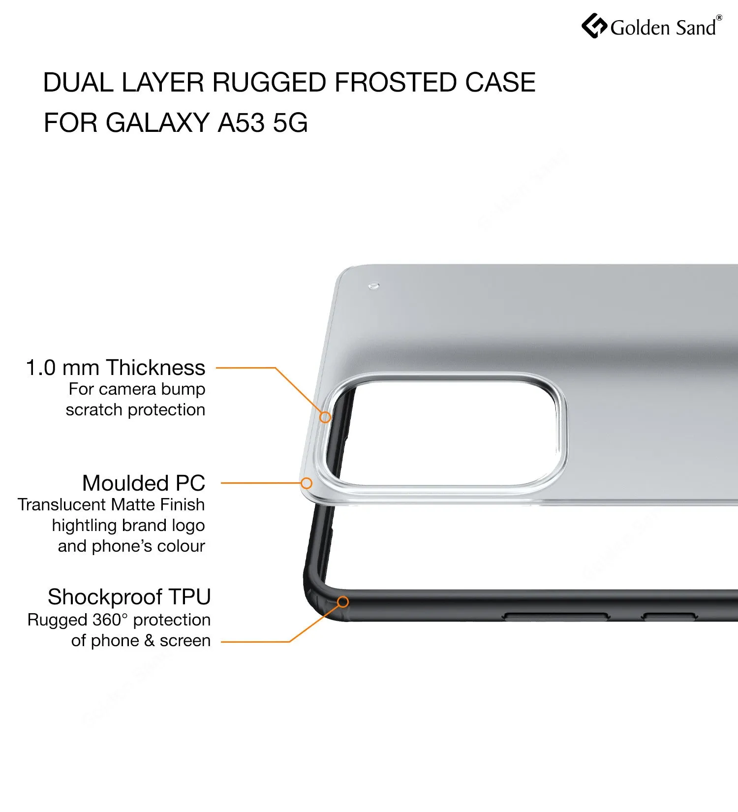 Rugged Frosted Semi Transparent PC Shock Proof Slim Back Cover for Samsung Galaxy A53 5G, 6.5 inch, Black