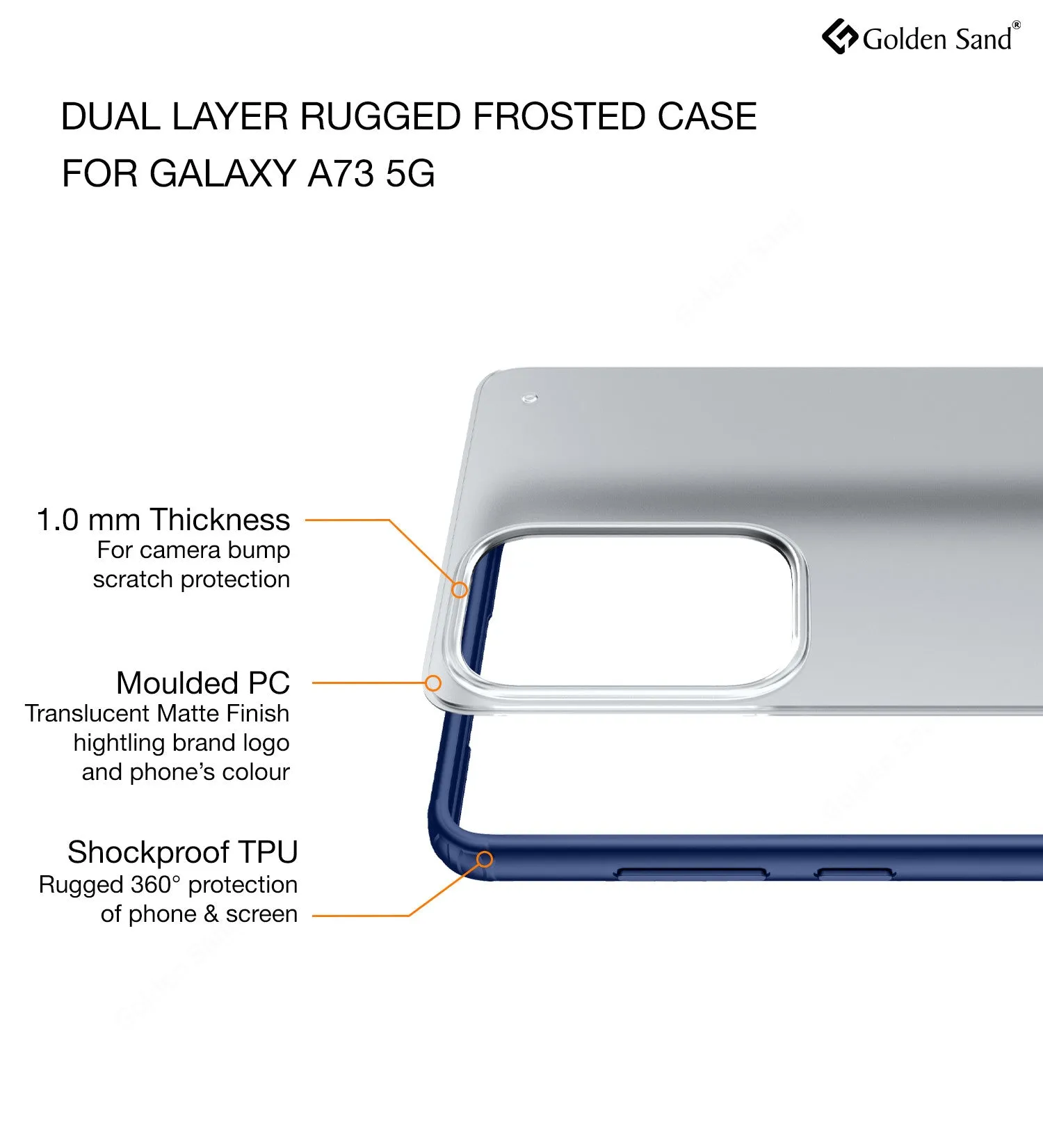 Rugged Frosted Semi Transparent PC Shock Proof Slim Back Cover for Samsung Galaxy A73 5G, 6.7 inch, Blue
