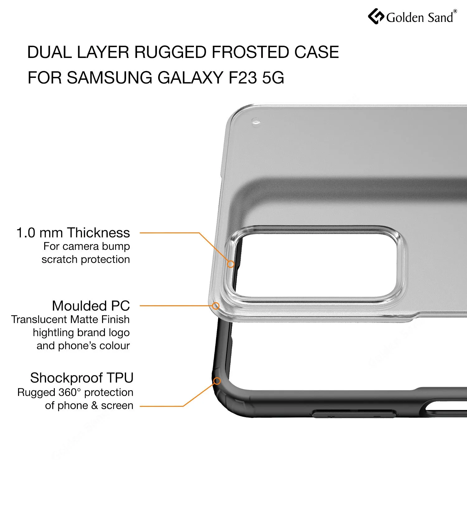 Rugged Frosted Semi Transparent PC Shock Proof Slim Back Cover for Samsung Galaxy F23 5G, 6.6 inch, Black