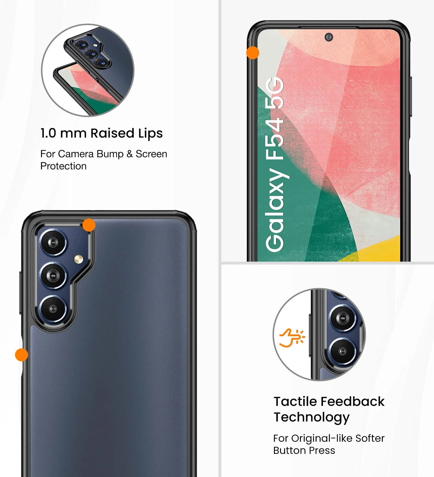 Rugged Frosted Semi Transparent PC Shock Proof Slim Back Cover for Samsung Galaxy F54 5G, 6.7 inch, Black
