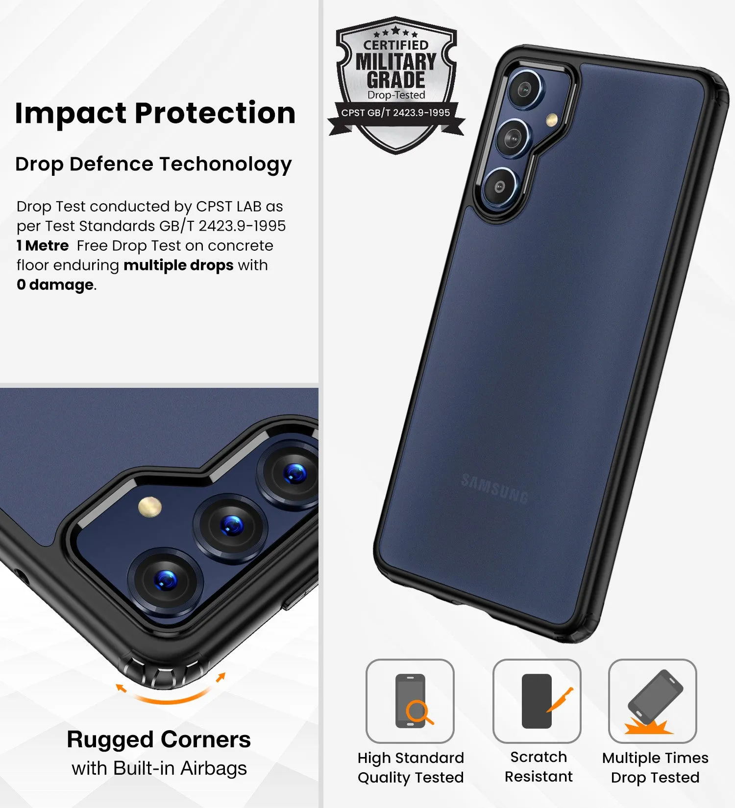 Rugged Frosted Semi Transparent PC Shock Proof Slim Back Cover for Samsung Galaxy F54 5G, 6.7 inch, Black