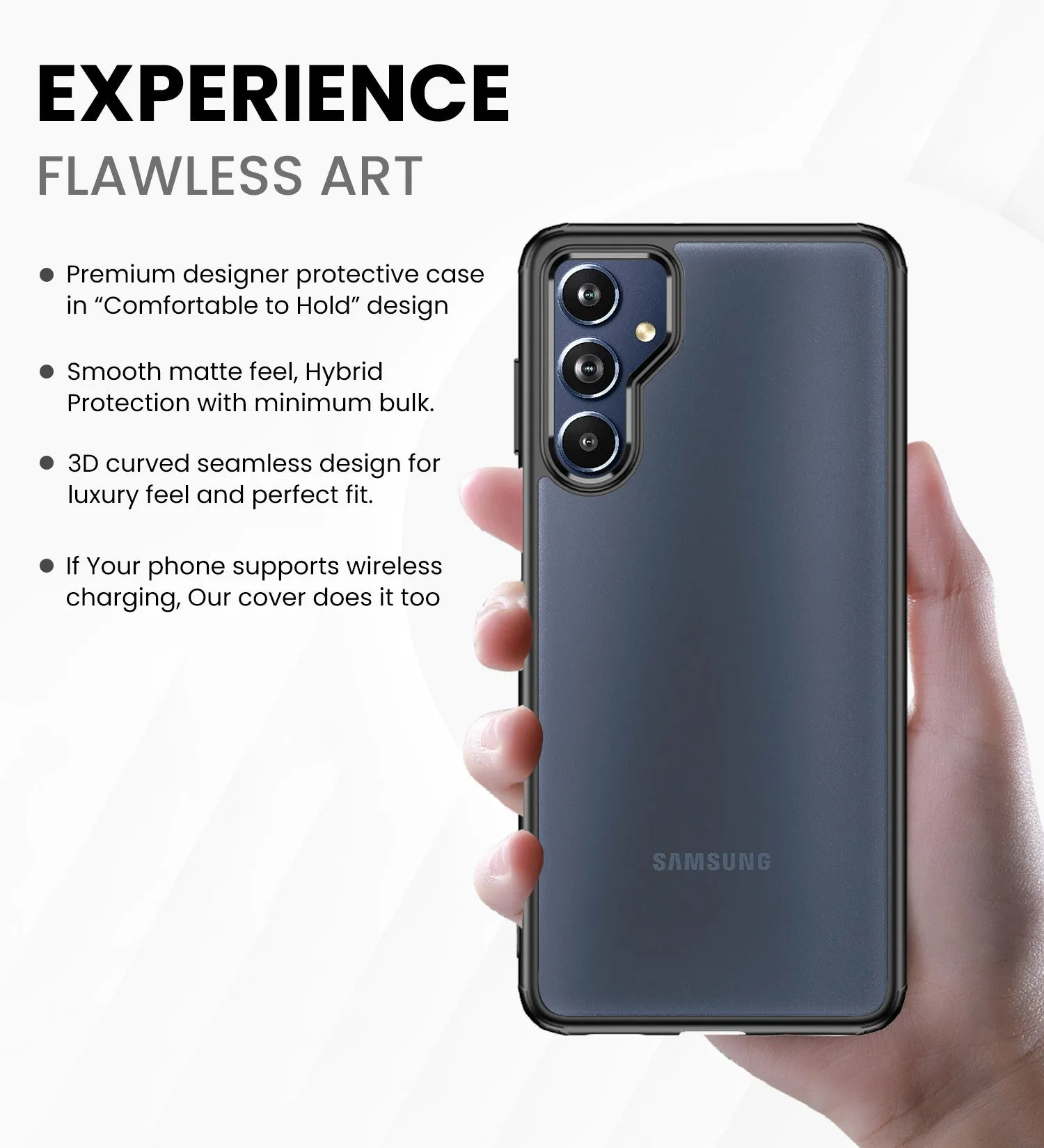 Rugged Frosted Semi Transparent PC Shock Proof Slim Back Cover for Samsung Galaxy F54 5G, 6.7 inch, Black