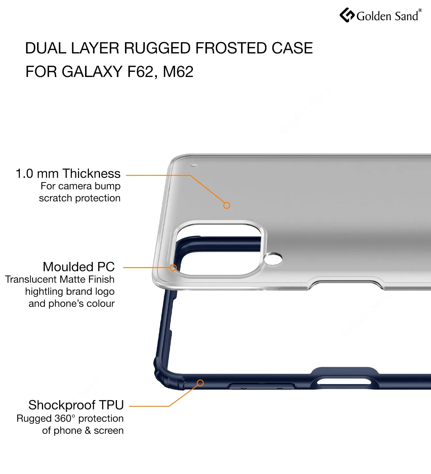 Rugged Frosted Semi Transparent PC Shock Proof Slim Back Cover for Samsung Galaxy F62, Samsung Galaxy M62, 6.7 inch, Blue