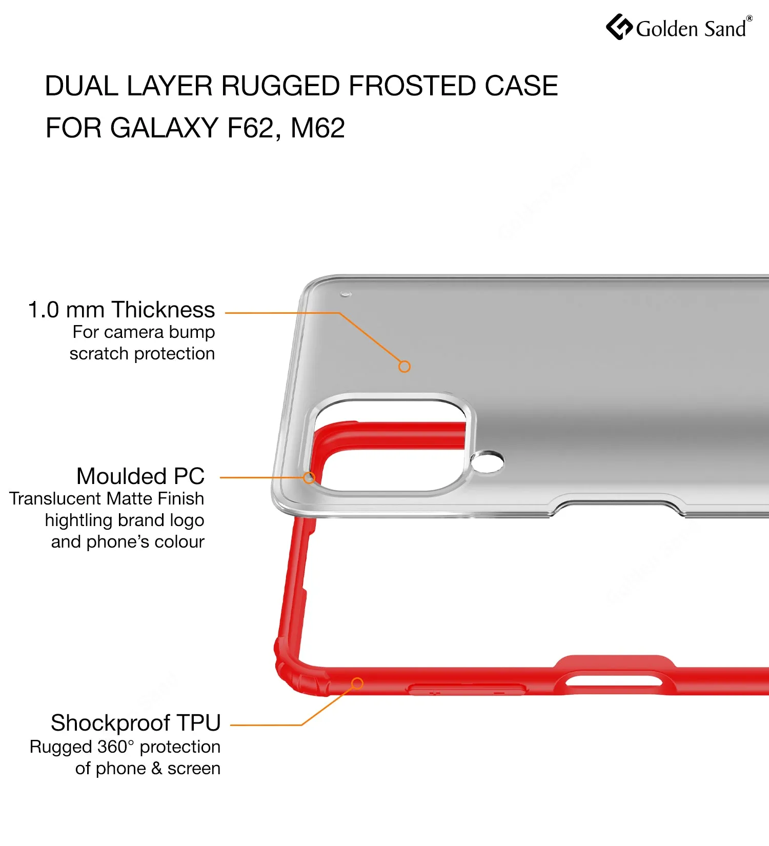 Rugged Frosted Semi Transparent PC Shock Proof Slim Back Cover for Samsung Galaxy F62, Samsung Galaxy M62, 6.7 inch, Red