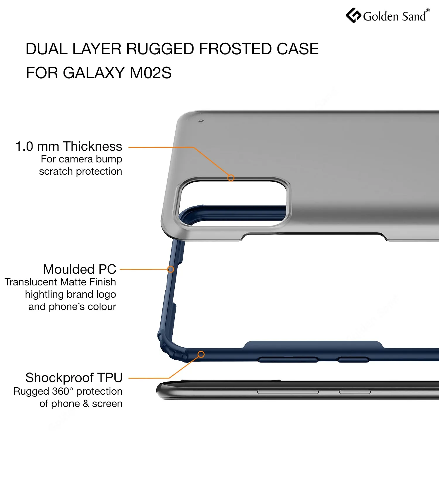 Rugged Frosted Semi Transparent PC Shock Proof Slim Back Cover for Samsung Galaxy M02s, Samsung Galaxy F02s, 6.5 inch, Blue