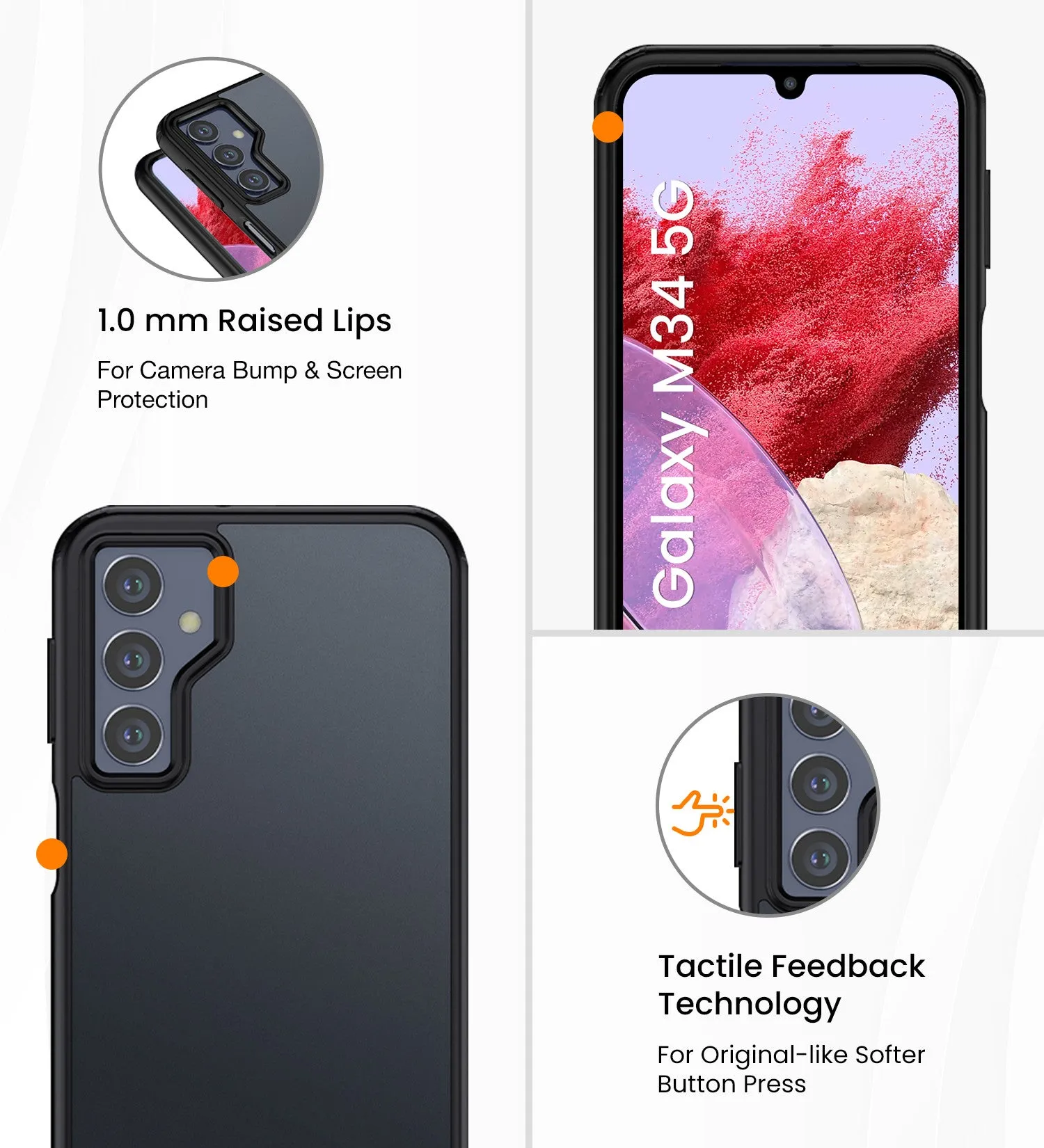 Rugged Frosted Semi Transparent PC Shock Proof Slim Back Cover for Samsung Galaxy M34 5G, Samsung Galaxy F34 5G, 6.5 inch, Black