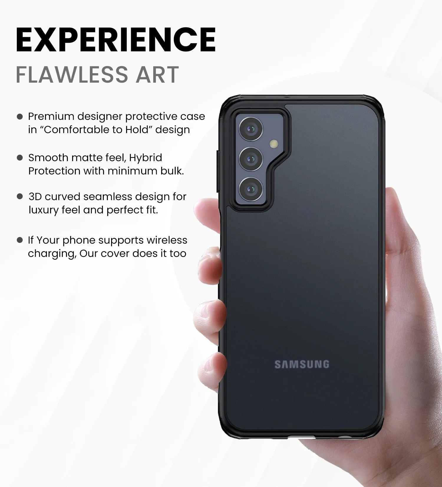 Rugged Frosted Semi Transparent PC Shock Proof Slim Back Cover for Samsung Galaxy M34 5G, Samsung Galaxy F34 5G, 6.5 inch, Black