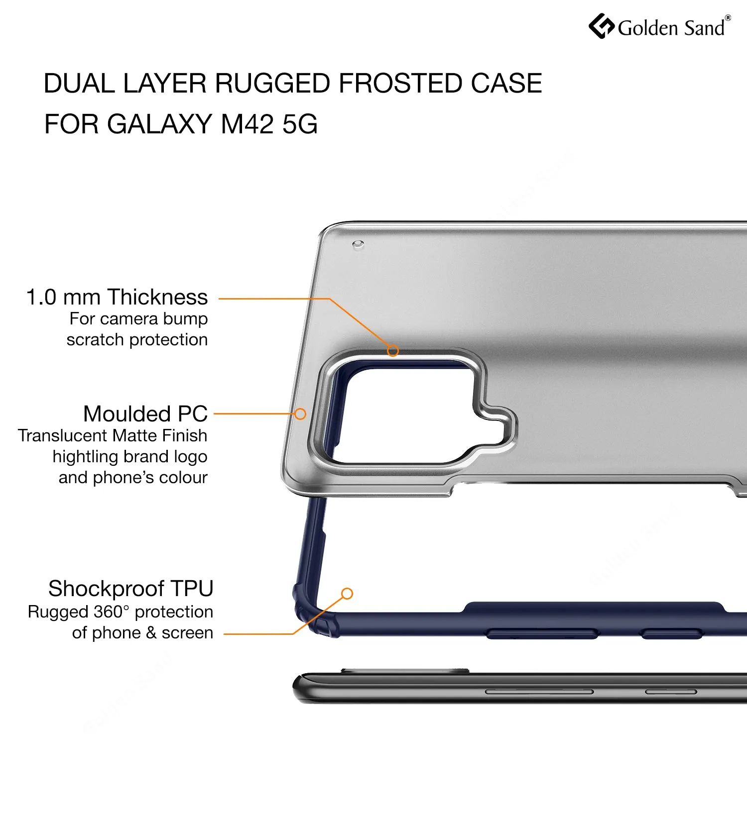 Rugged Frosted Semi Transparent PC Shock Proof Slim Back Cover for Samsung Galaxy M42 5G, Samsung Galaxy A42 5G, 6.6 inch, Blue
