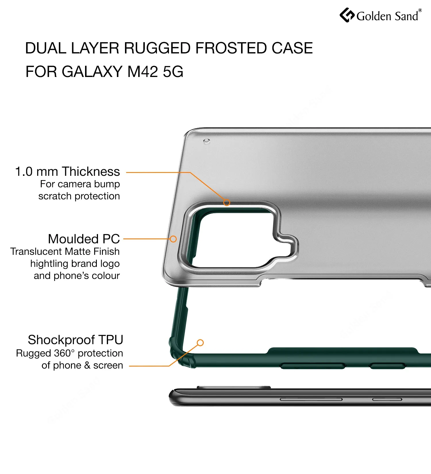 Rugged Frosted Semi Transparent PC Shock Proof Slim Back Cover for Samsung Galaxy M42 5G, Samsung Galaxy A42 5G, 6.6 inch, Green