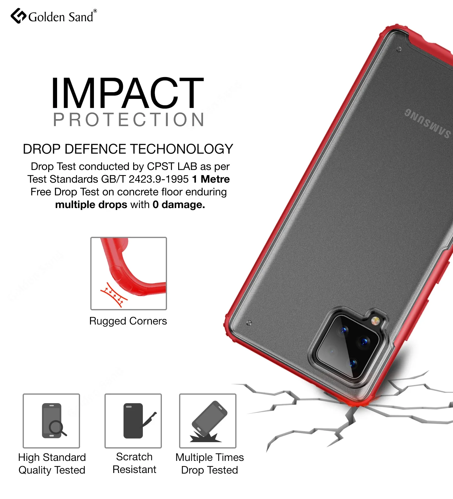 Rugged Frosted Semi Transparent PC Shock Proof Slim Back Cover for Samsung Galaxy M42 5G, Samsung Galaxy A42 5G, 6.6 inch, Red