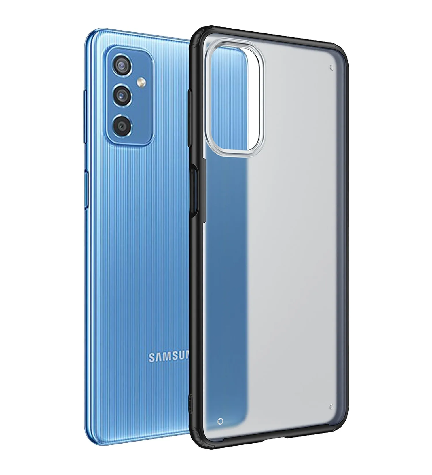 Rugged Frosted Semi Transparent PC Shock Proof Slim Back Cover for Samsung Galaxy M52 5G, 6.7 inch, Black