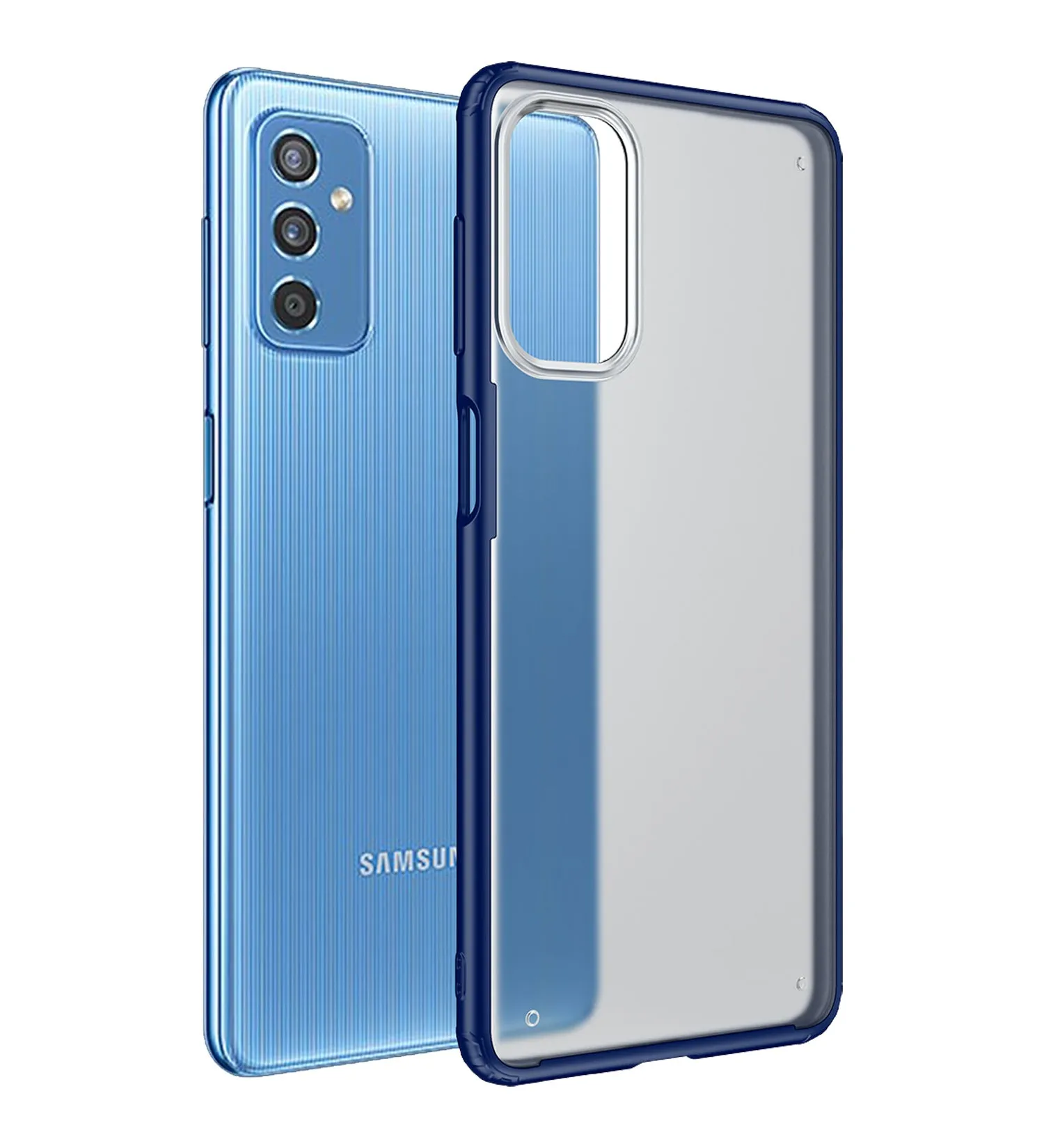 Rugged Frosted Semi Transparent PC Shock Proof Slim Back Cover for Samsung Galaxy M52 5G, 6.7 inch, Blue