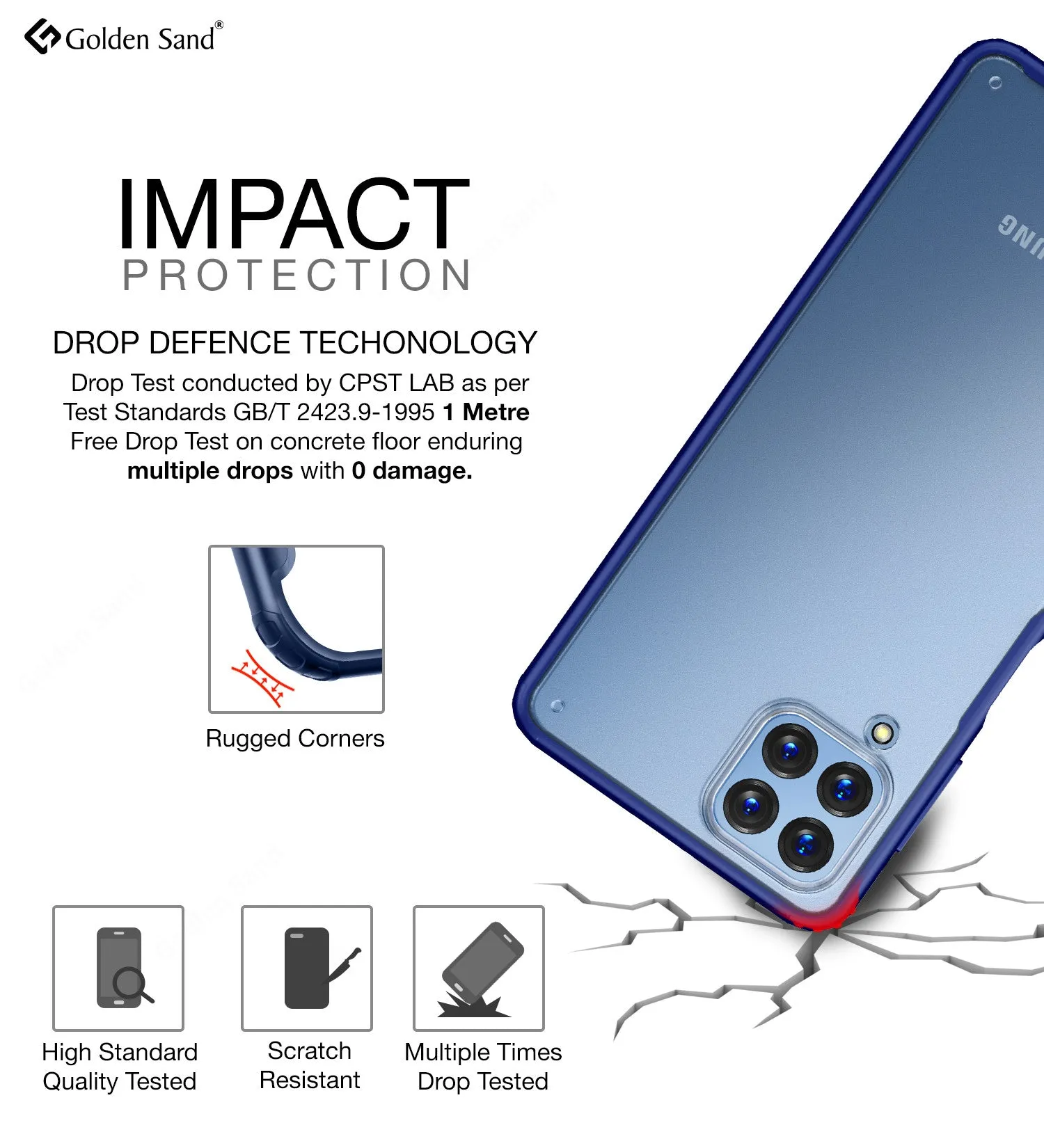 Rugged Frosted Semi Transparent PC Shock Proof Slim Back Cover for Samsung Galaxy M53 5G, 6.7 inch, Blue