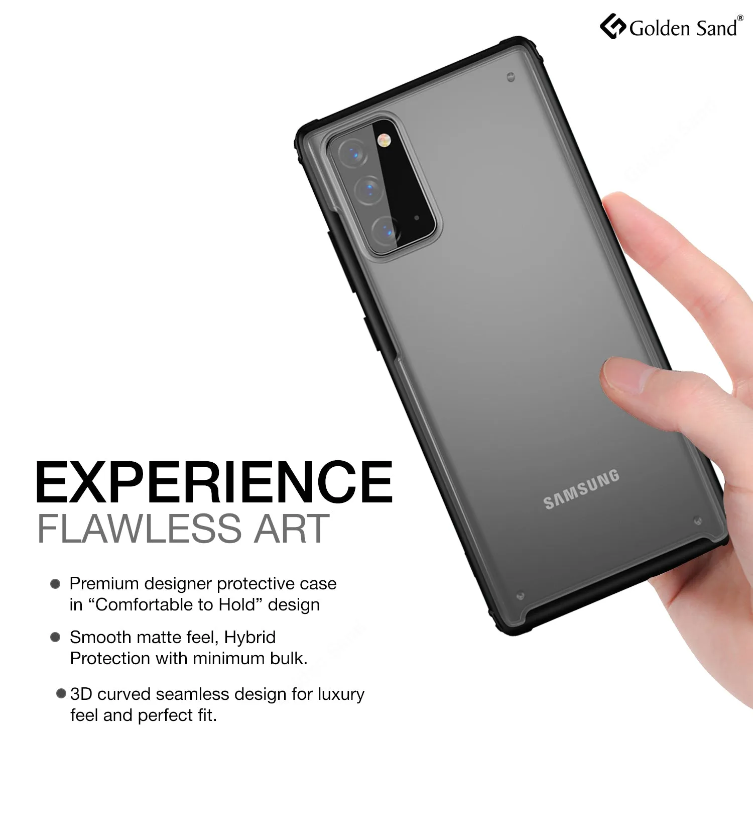 Rugged Frosted Semi Transparent PC Shock Proof Slim Back Cover for Samsung Galaxy Note 20, Black