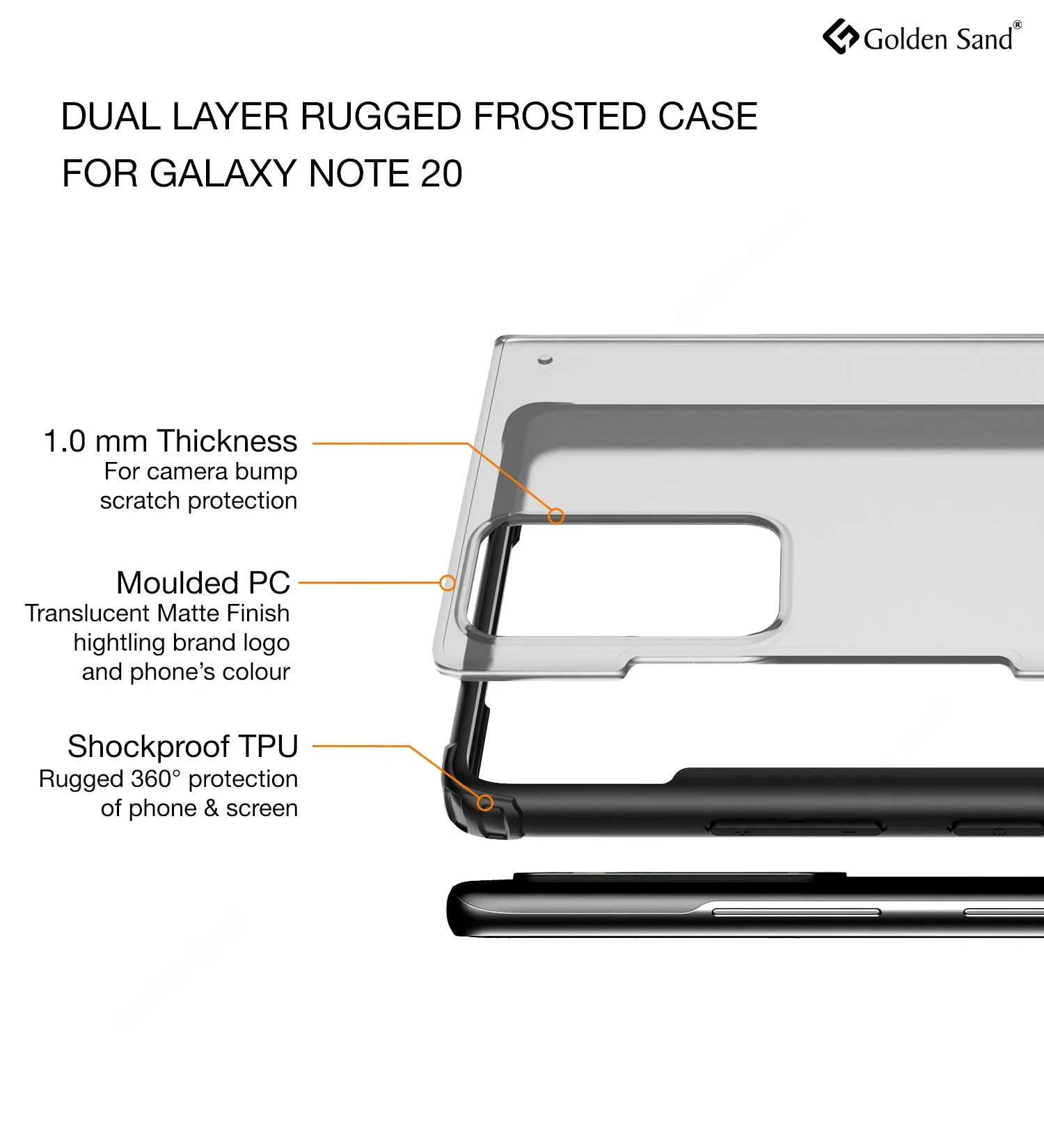 Rugged Frosted Semi Transparent PC Shock Proof Slim Back Cover for Samsung Galaxy Note 20, Black