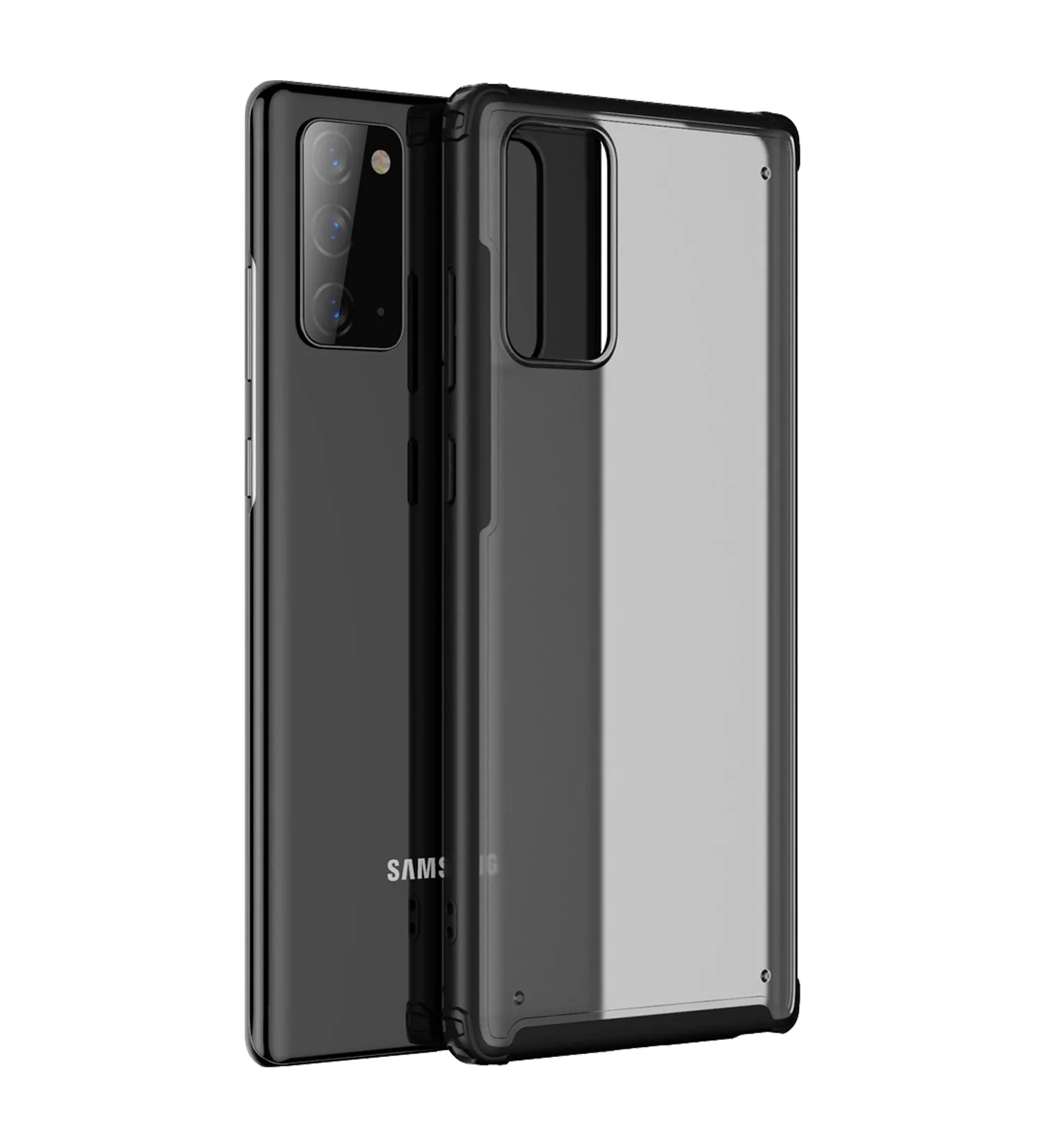 Rugged Frosted Semi Transparent PC Shock Proof Slim Back Cover for Samsung Galaxy Note 20, Black