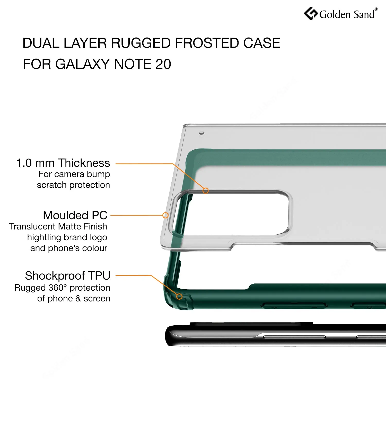 Rugged Frosted Semi Transparent PC Shock Proof Slim Back Cover for Samsung Galaxy Note 20, Green