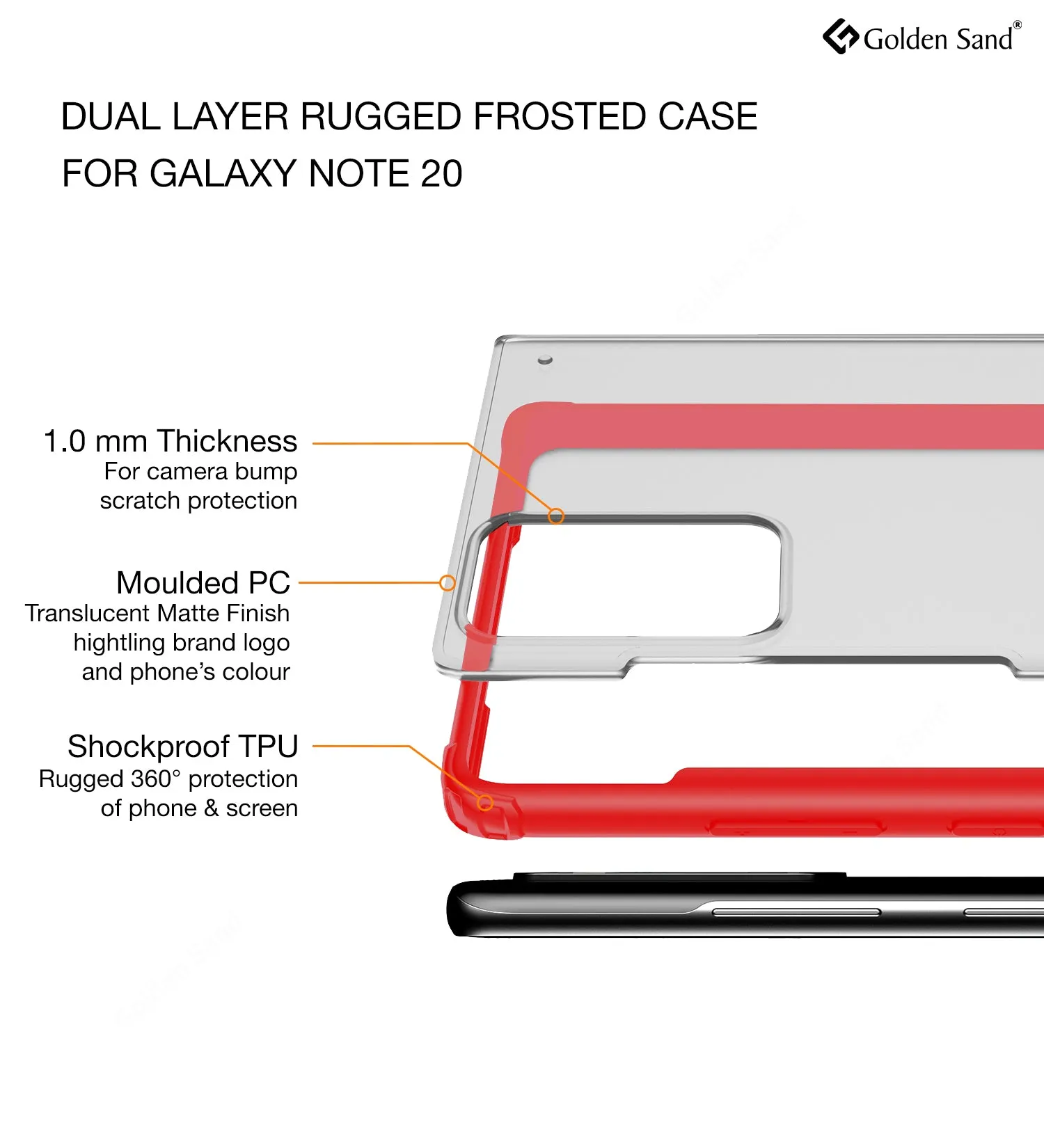 Rugged Frosted Semi Transparent PC Shock Proof Slim Back Cover for Samsung Galaxy Note 20, Red