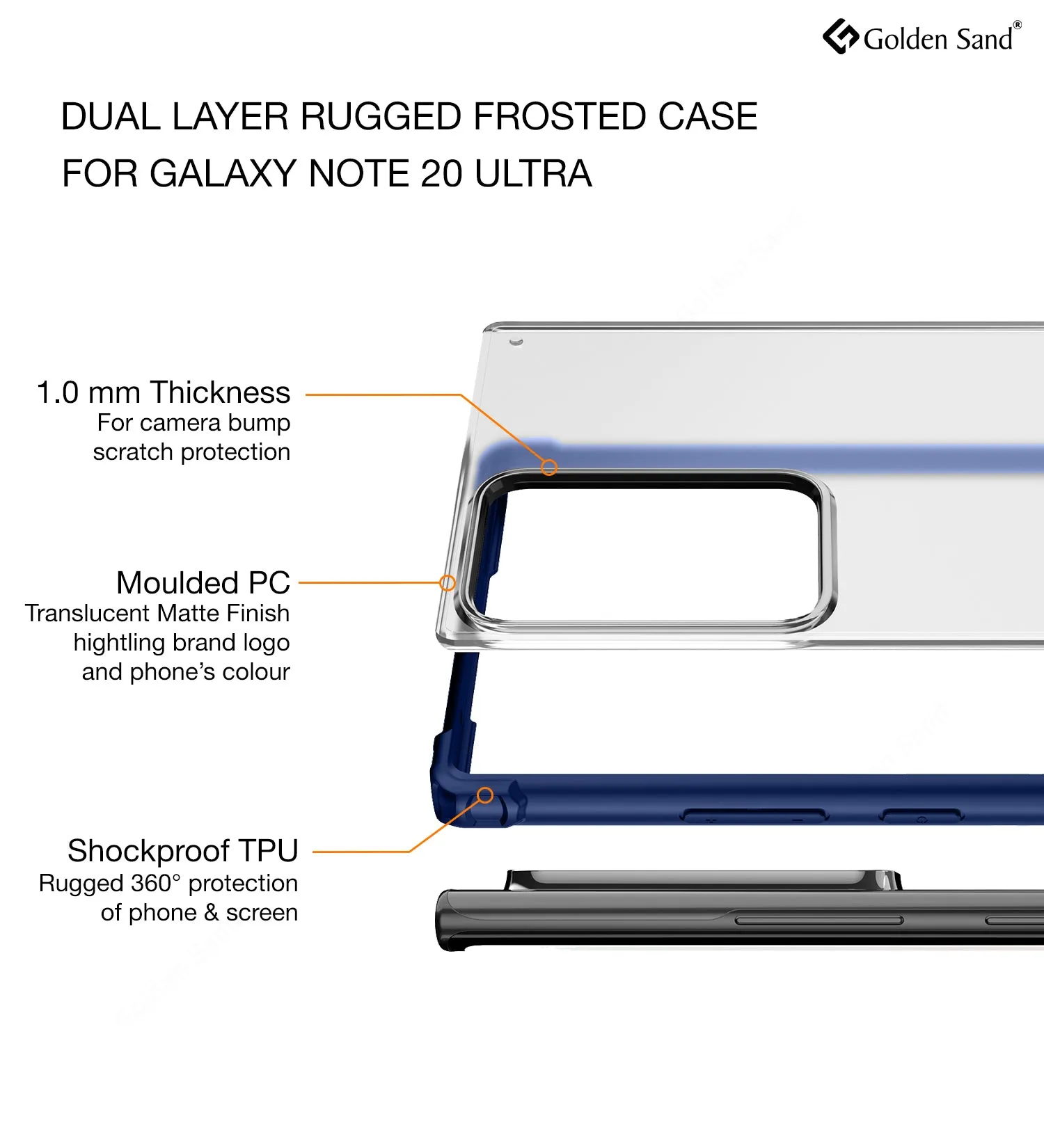 Rugged Frosted Semi Transparent PC Shock Proof Slim Back Cover for Samsung Galaxy Note 20 Ultra, Blue