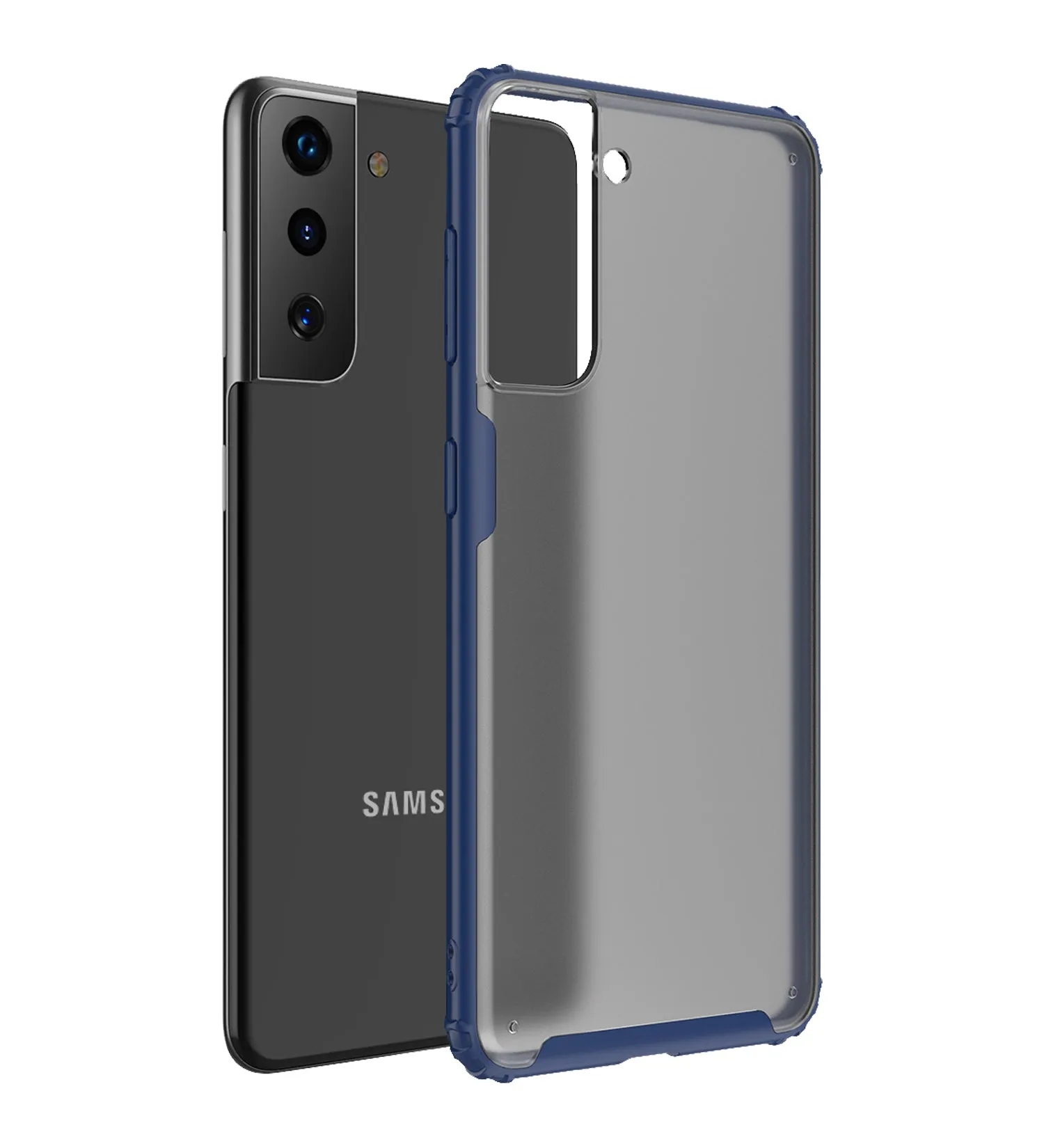 Rugged Frosted Semi Transparent PC Shock Proof Slim Back Cover for Samsung Galaxy S21 5G, 6.2 inch, Blue