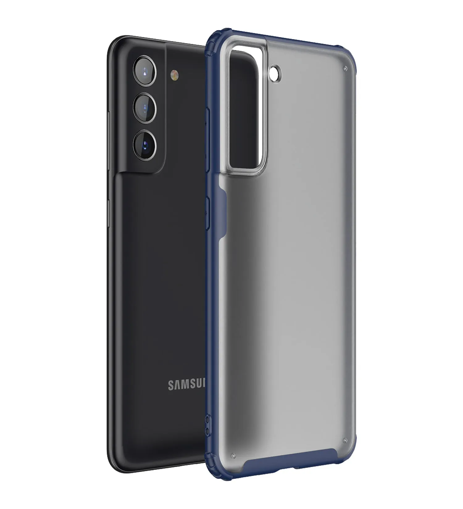 Rugged Frosted Semi Transparent PC Shock Proof Slim Back Cover for Samsung Galaxy S21 FE 5G, Samsung Galaxy S21 FE 5G 2023 (Snapdragon 888), 6.41 inch, Blue