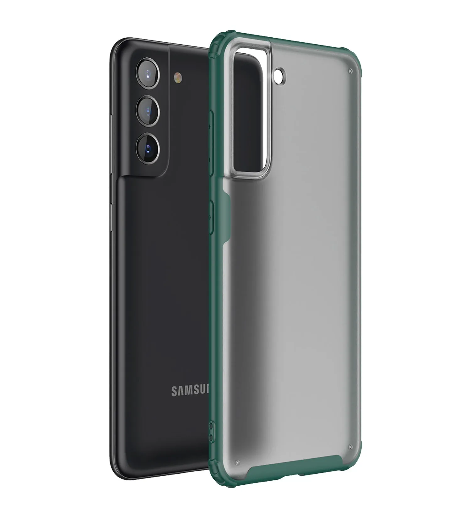 Rugged Frosted Semi Transparent PC Shock Proof Slim Back Cover for Samsung Galaxy S21 FE 5G, Samsung Galaxy S21 FE 5G 2023 (Snapdragon 888), 6.41 inch, Green