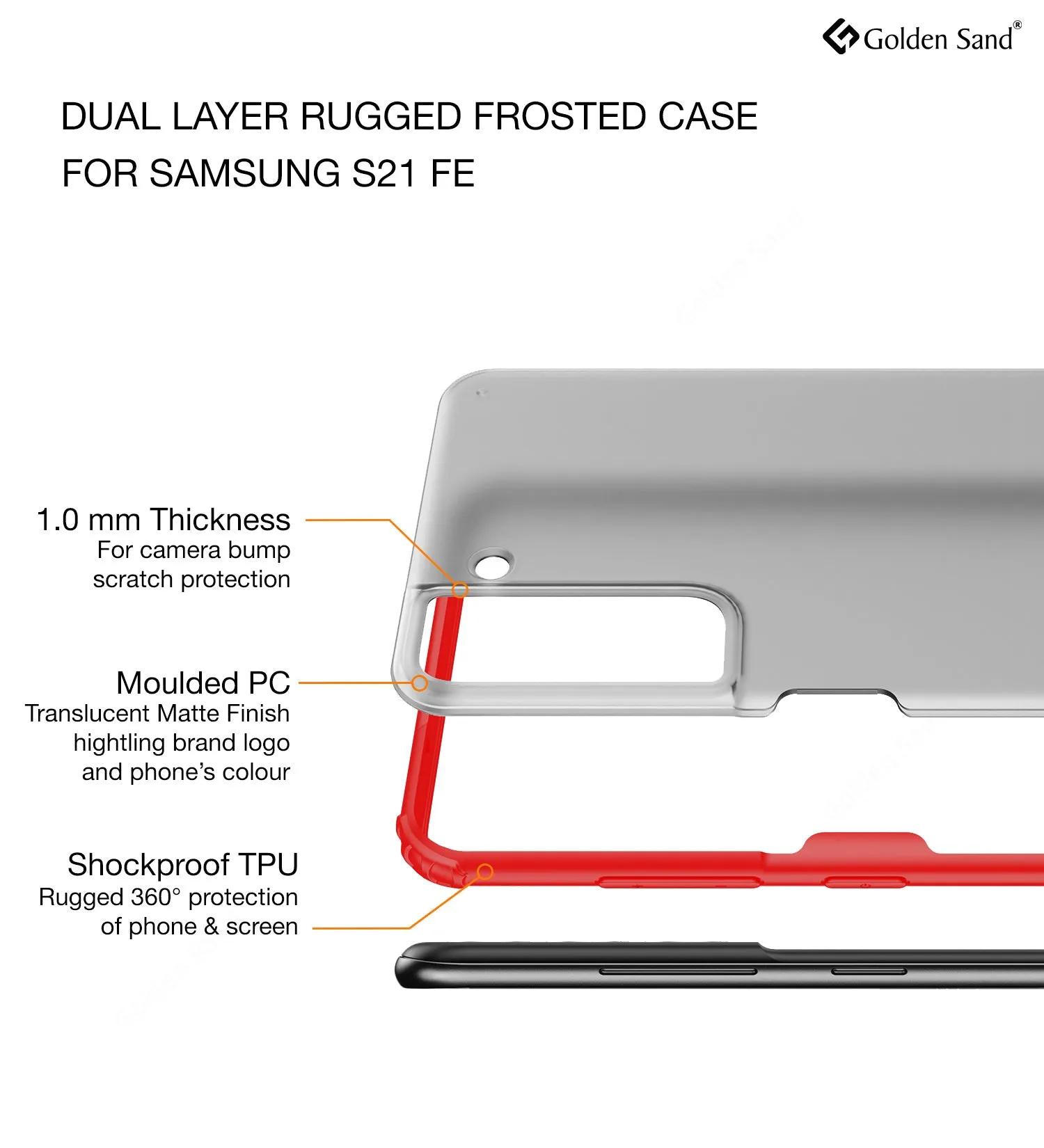 Rugged Frosted Semi Transparent PC Shock Proof Slim Back Cover for Samsung Galaxy S21 FE 5G, Samsung Galaxy S21 FE 5G 2023 (Snapdragon 888), 6.41 inch, Red
