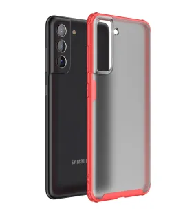Rugged Frosted Semi Transparent PC Shock Proof Slim Back Cover for Samsung Galaxy S21 FE 5G, Samsung Galaxy S21 FE 5G 2023 (Snapdragon 888), 6.41 inch, Red