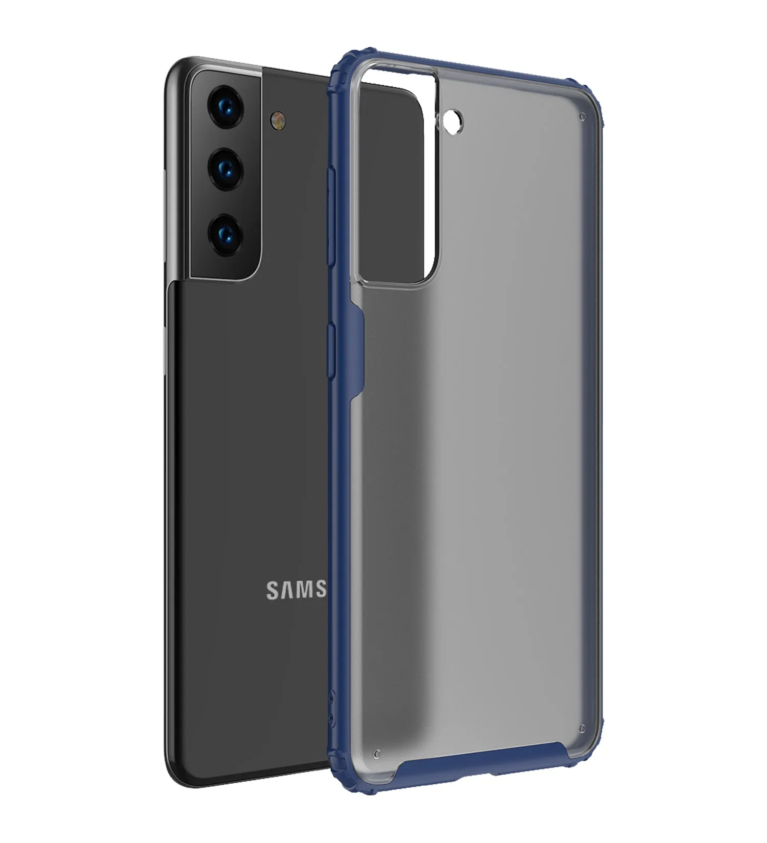 Rugged Frosted Semi Transparent PC Shock Proof Slim Back Cover for Samsung Galaxy S21 Plus, 6.7 inch, Blue