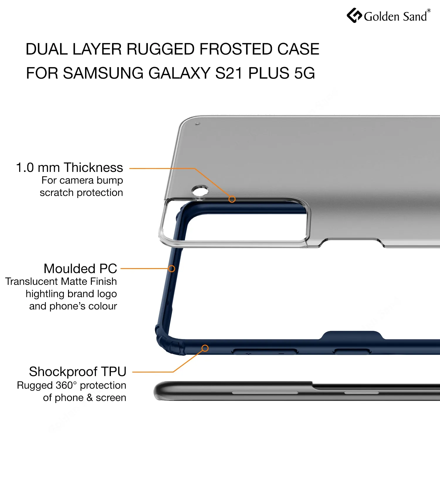 Rugged Frosted Semi Transparent PC Shock Proof Slim Back Cover for Samsung Galaxy S21 Plus, 6.7 inch, Blue